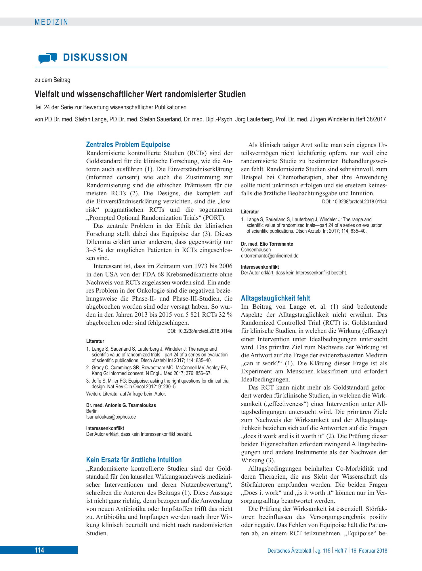 Vorschauseite 1: Zentrales Problem Equipoise – Deutsches Ärzteblatt