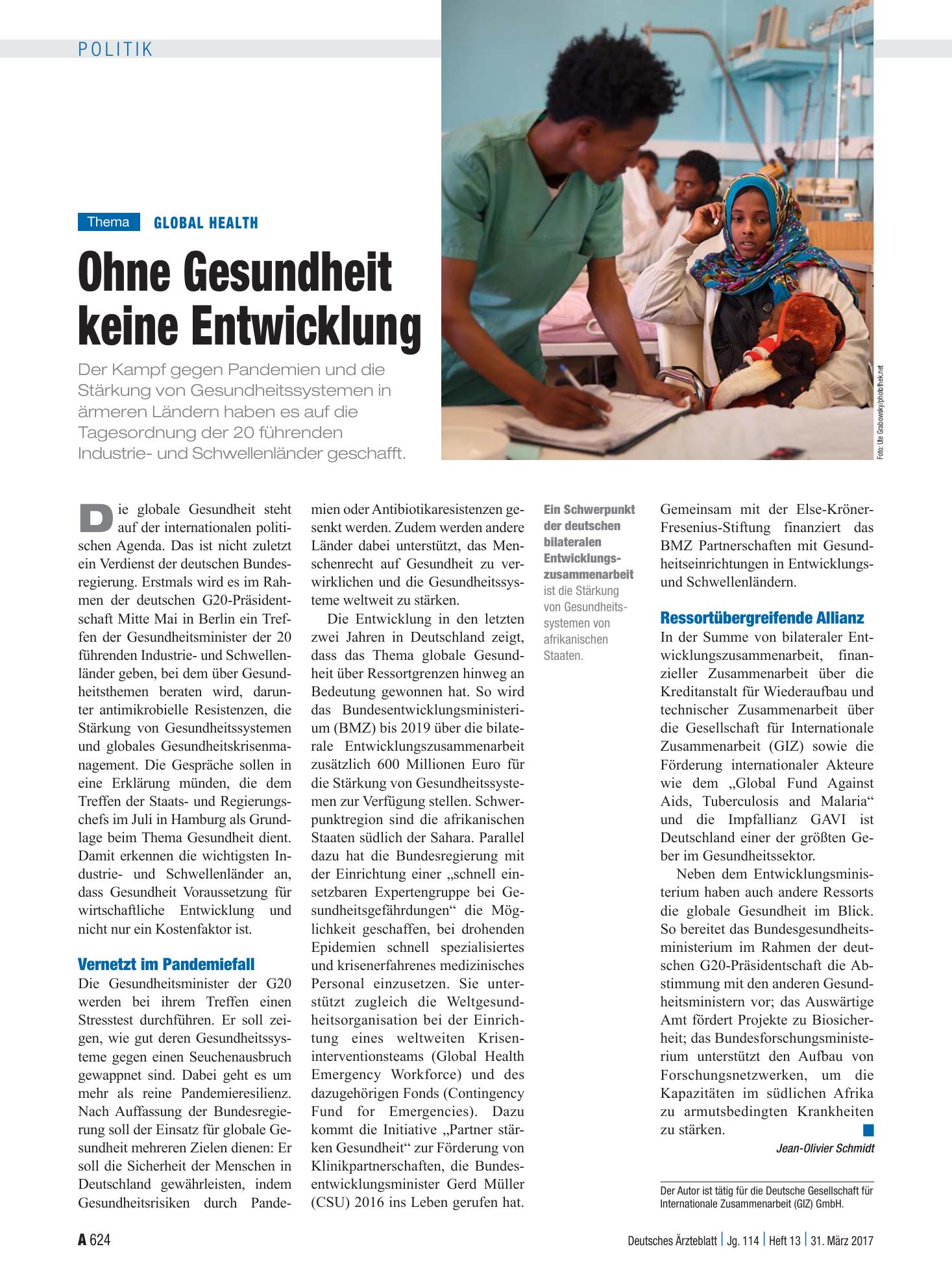 Vorschauseite 1: Global Health: Ohne Gesundheit keine Entwicklung – Deutsches Ärzteblatt