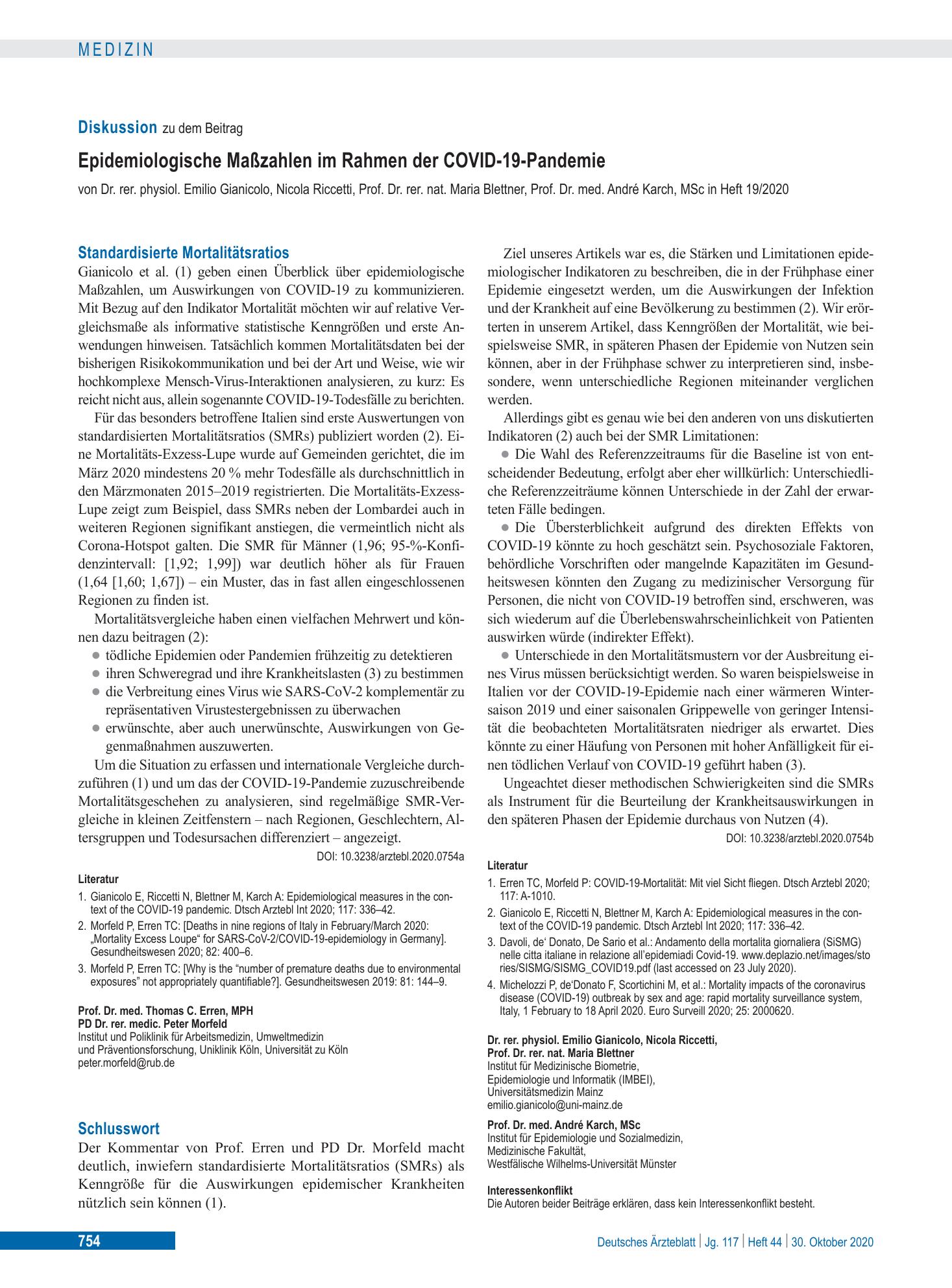 Vorschauseite 1: Standardisierte Mortalitätsratios – Deutsches Ärzteblatt