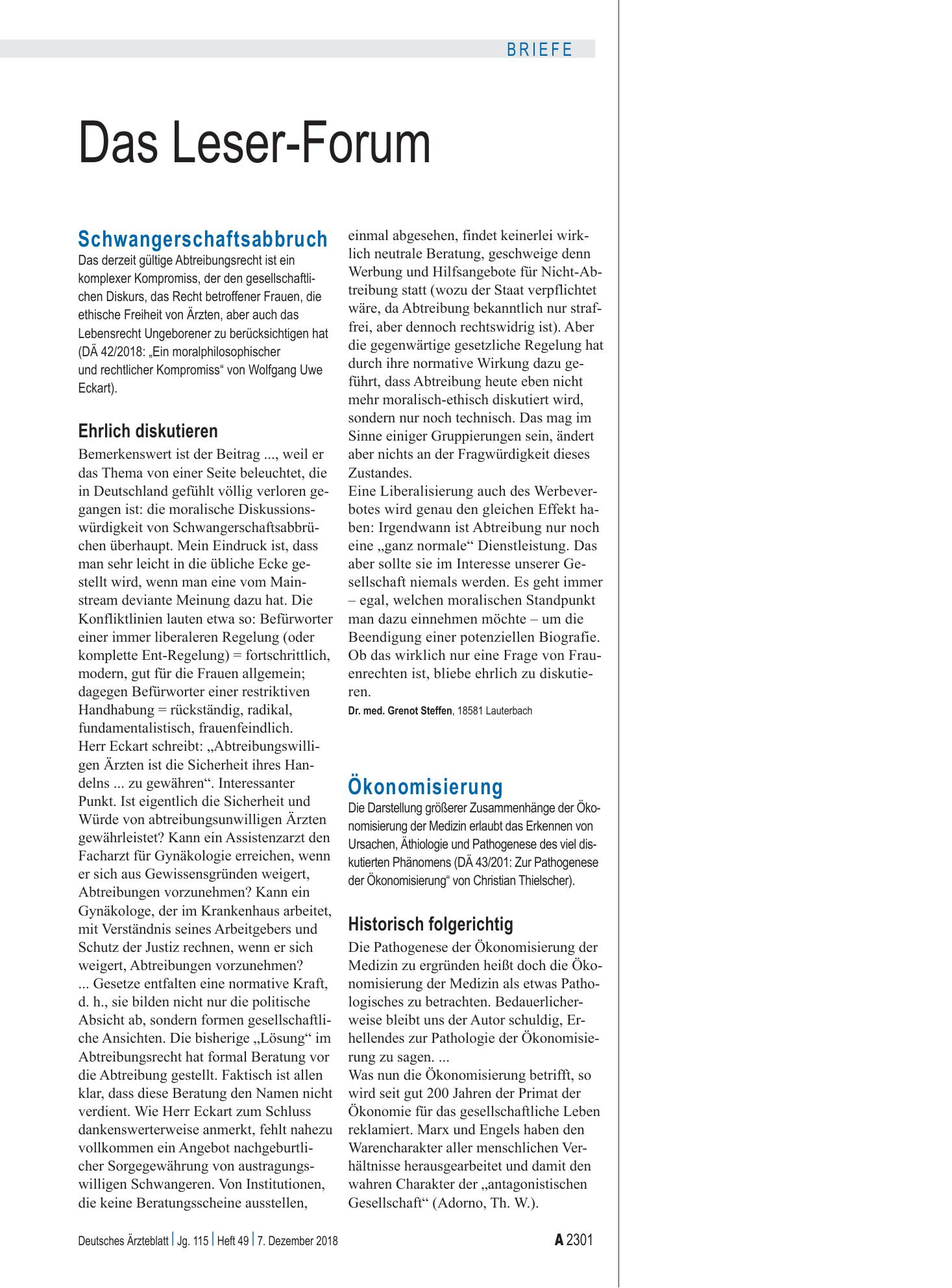 Vorschauseite 1: Schwangerschaftsabbruch: Ehrlich diskutieren – Deutsches Ärzteblatt