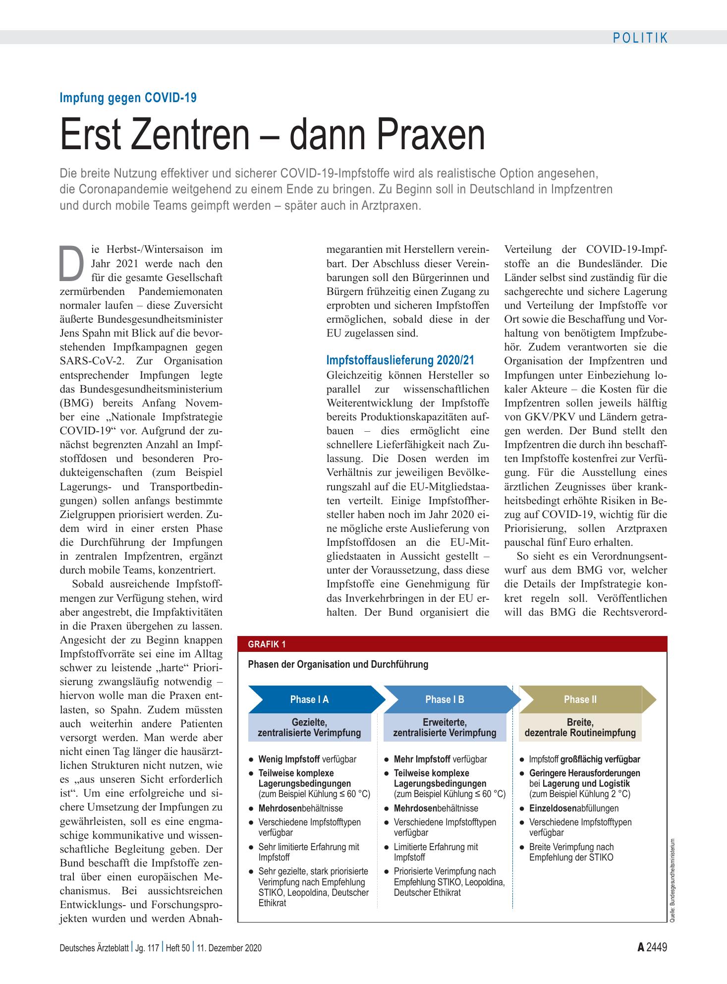 Vorschauseite 1: Impfung gegen COVID-19: Erst Zentren – dann Praxen – Deutsches Ärzteblatt