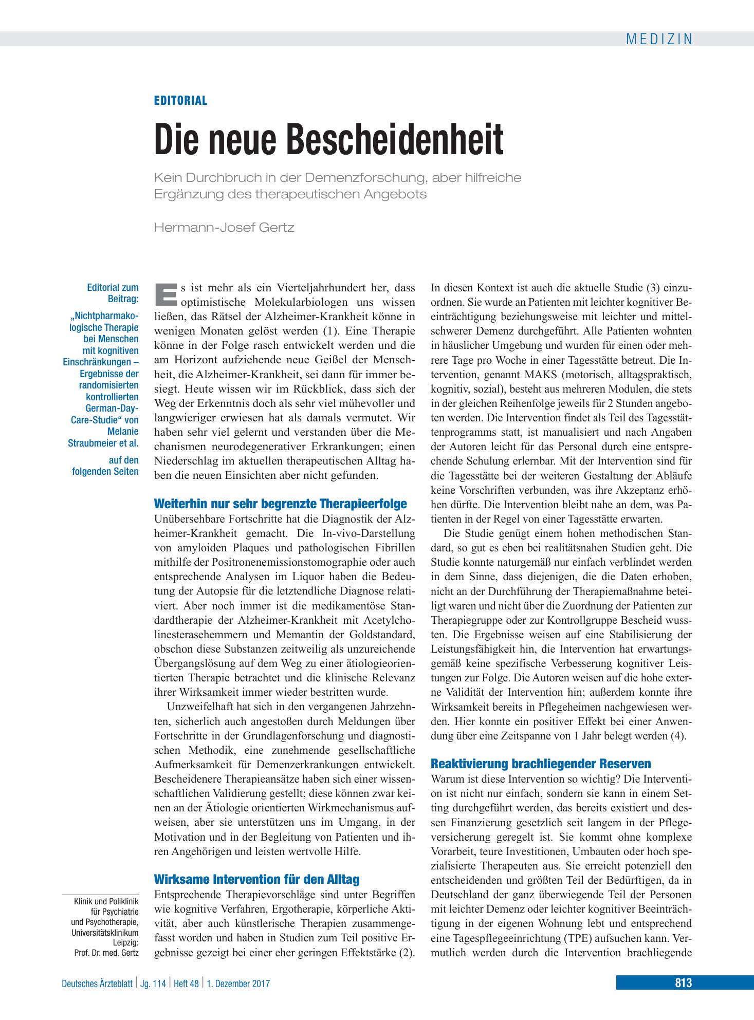 Vorschauseite 1: Die neue Bescheidenheit – Deutsches Ärzteblatt
