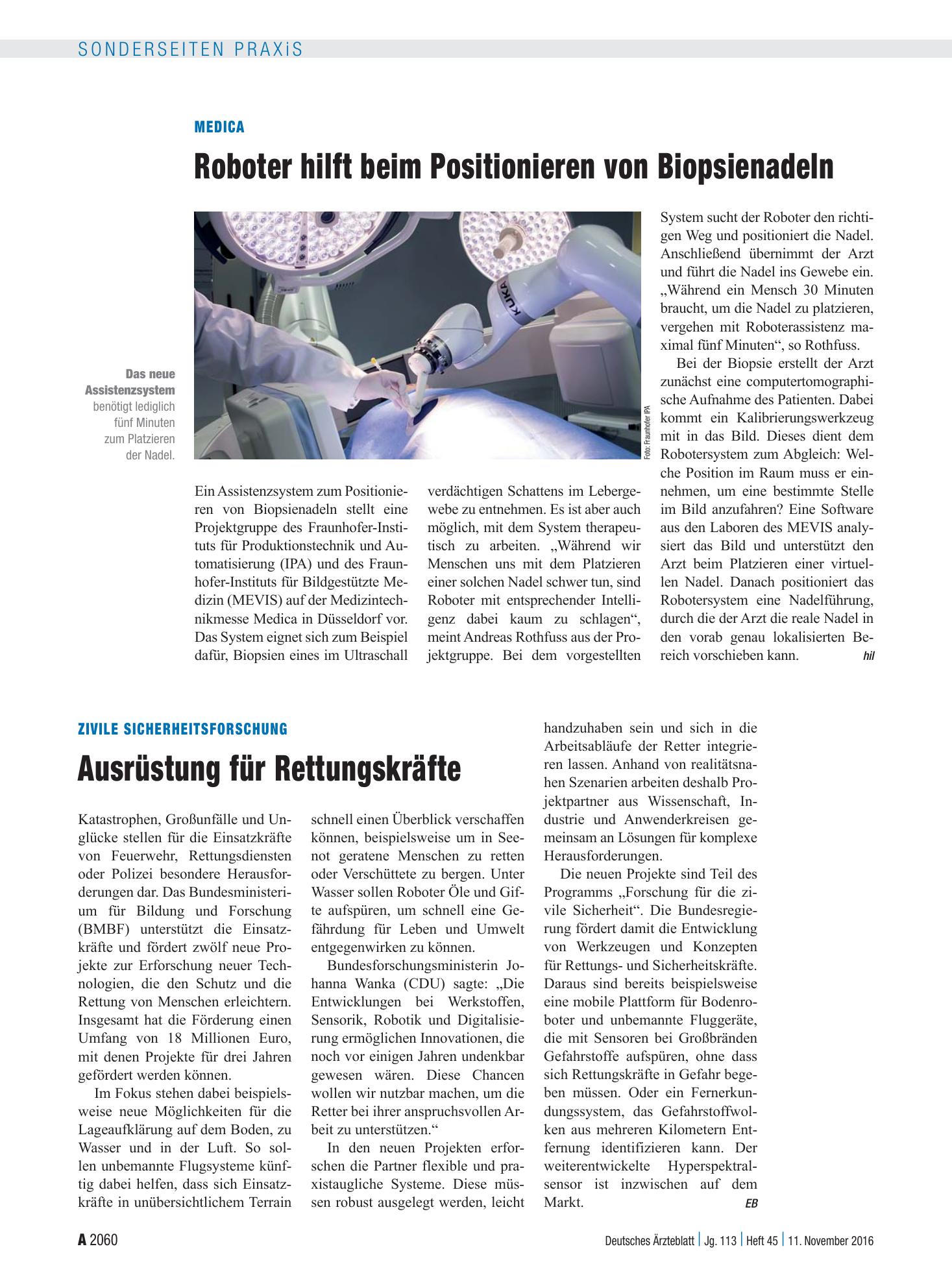Vorschauseite 1: Zivile Sicherheitsforschung: Ausrüstung für Rettungskräfte – Deutsches Ärzteblatt