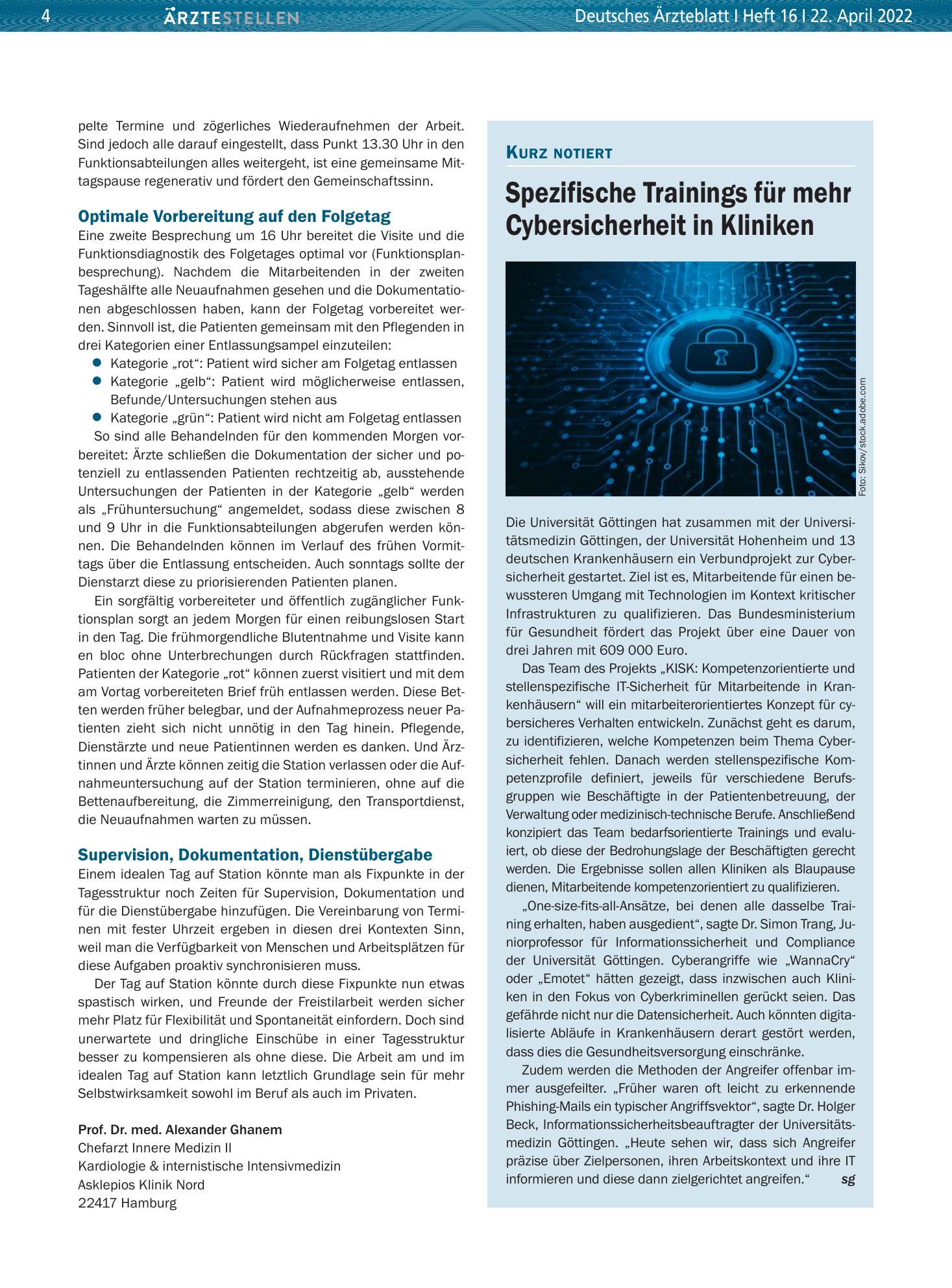 Vorschauseite 1: Spezifische Trainings für mehr Cybersicherheit in Kliniken – Deutsches Ärzteblatt