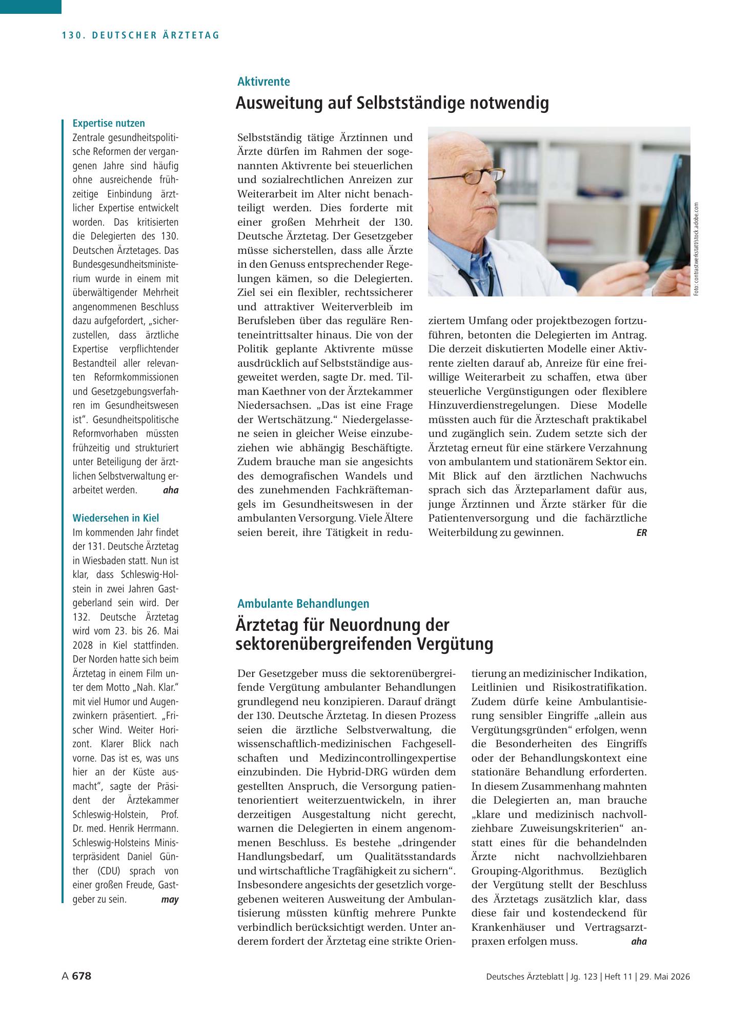 Vorschauseite 1: Aktivrente: Ausweitung auf Selbstständige notwendig – Deutsches Ärzteblatt