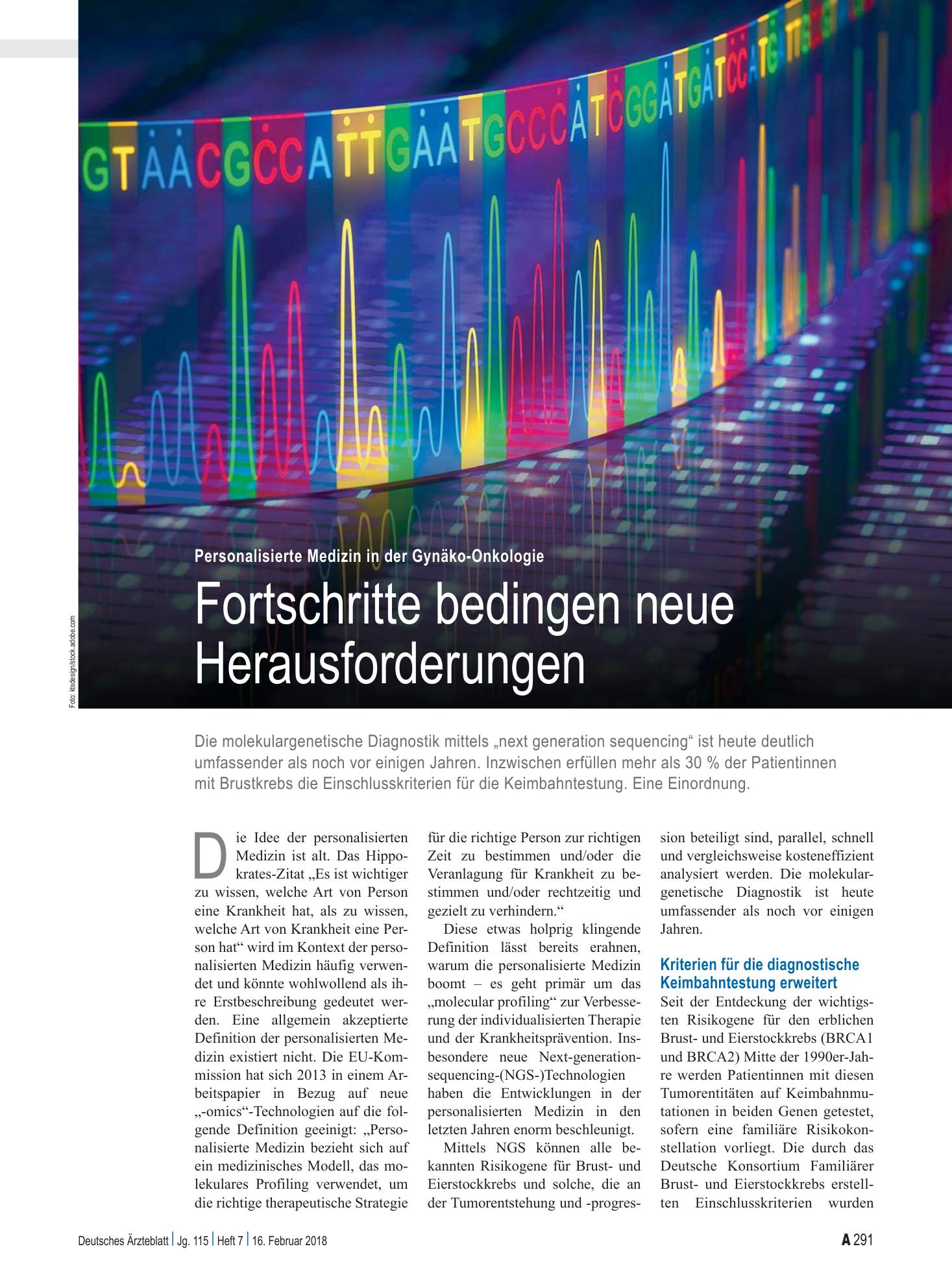 Vorschauseite 1: Personalisierte Medizin in der Gynäko-Onkologie: Fortschritte bedingen neue Herausforderungen – Deutsches Ärzteblatt