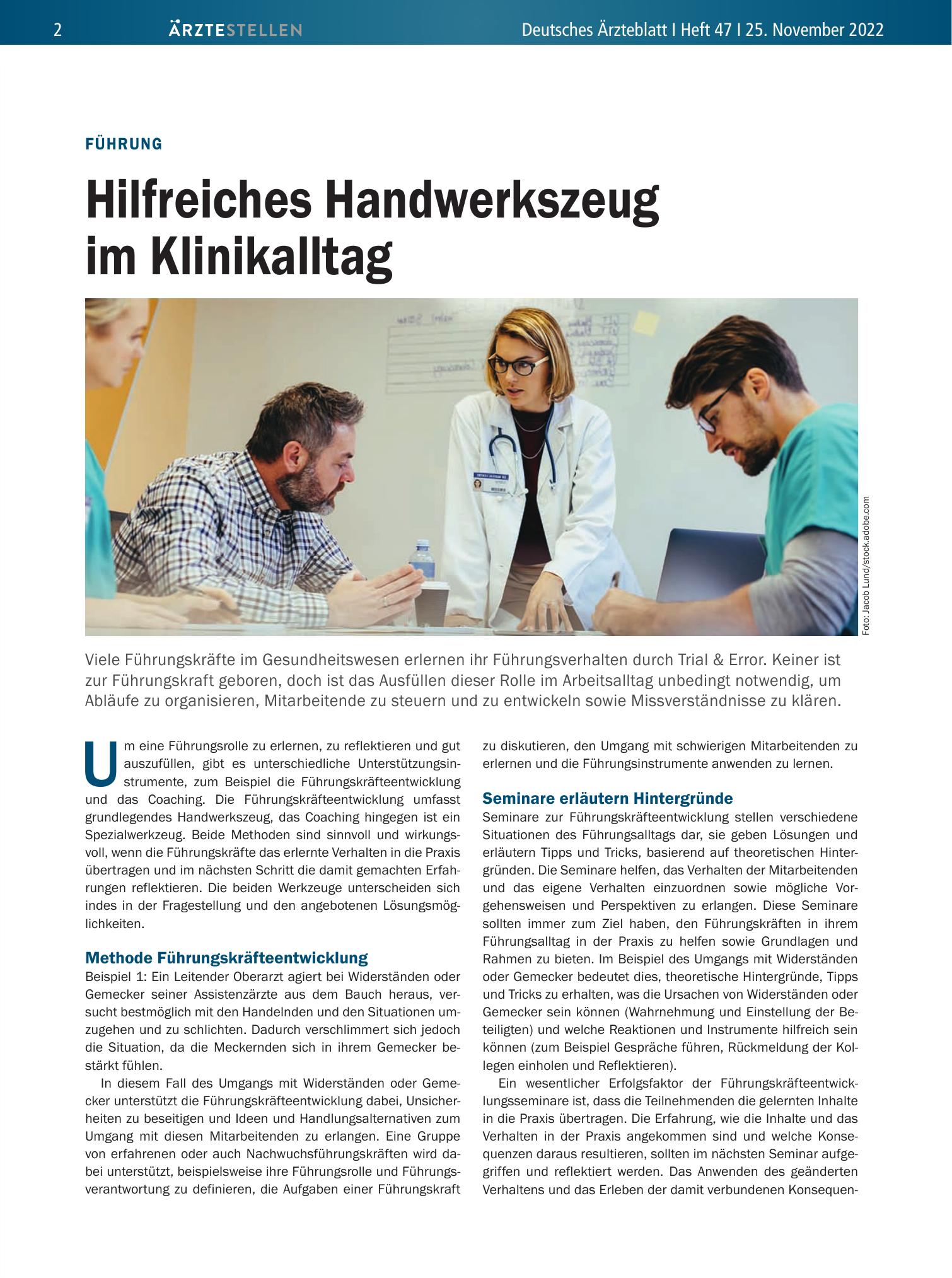 Vorschauseite 1: Führung: Hilfreiches Handwerkszeug im Klinikalltag – Deutsches Ärzteblatt