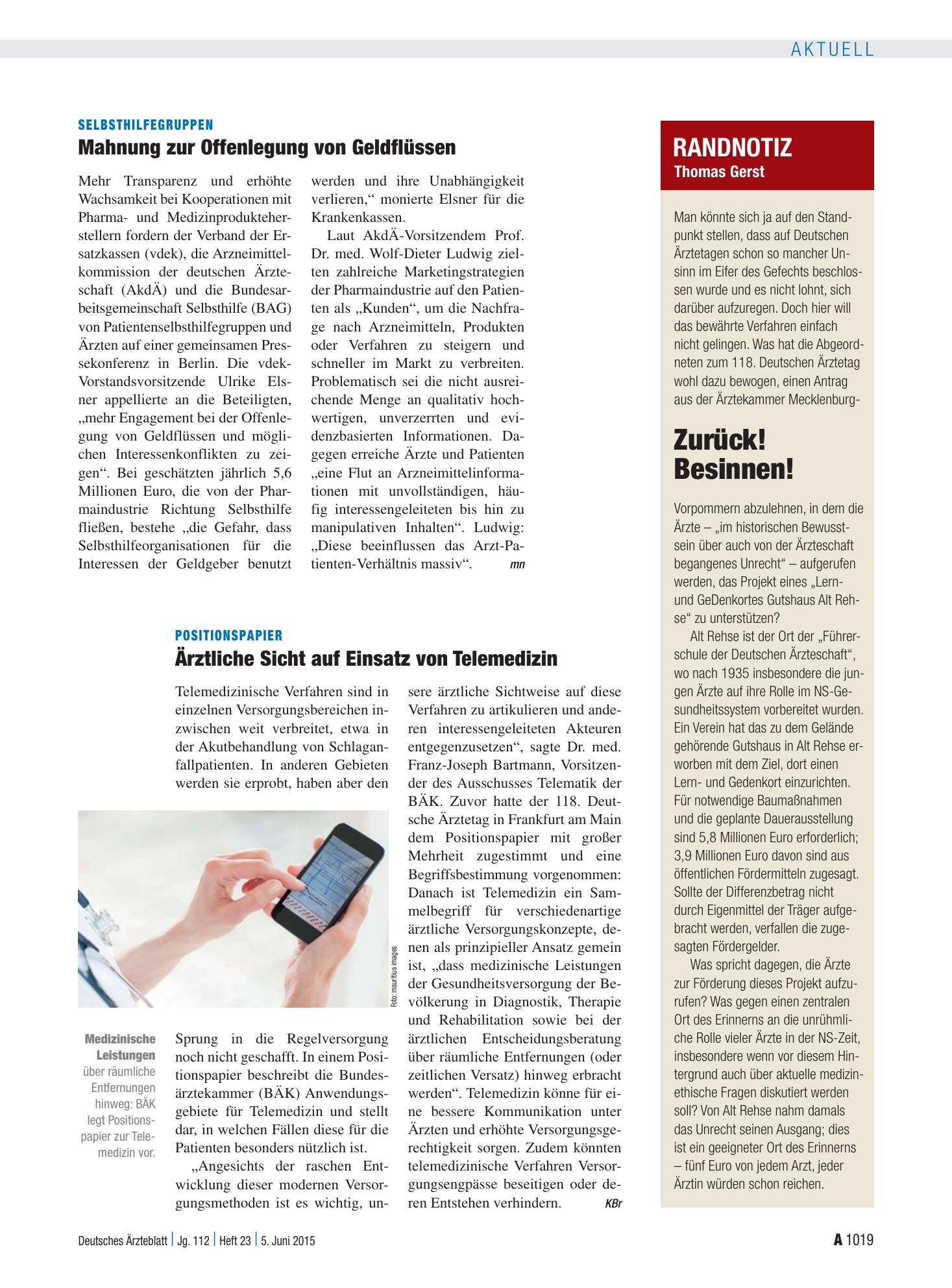 Vorschauseite 1: Randnotiz: Zurück! Besinnen! – Deutsches Ärzteblatt