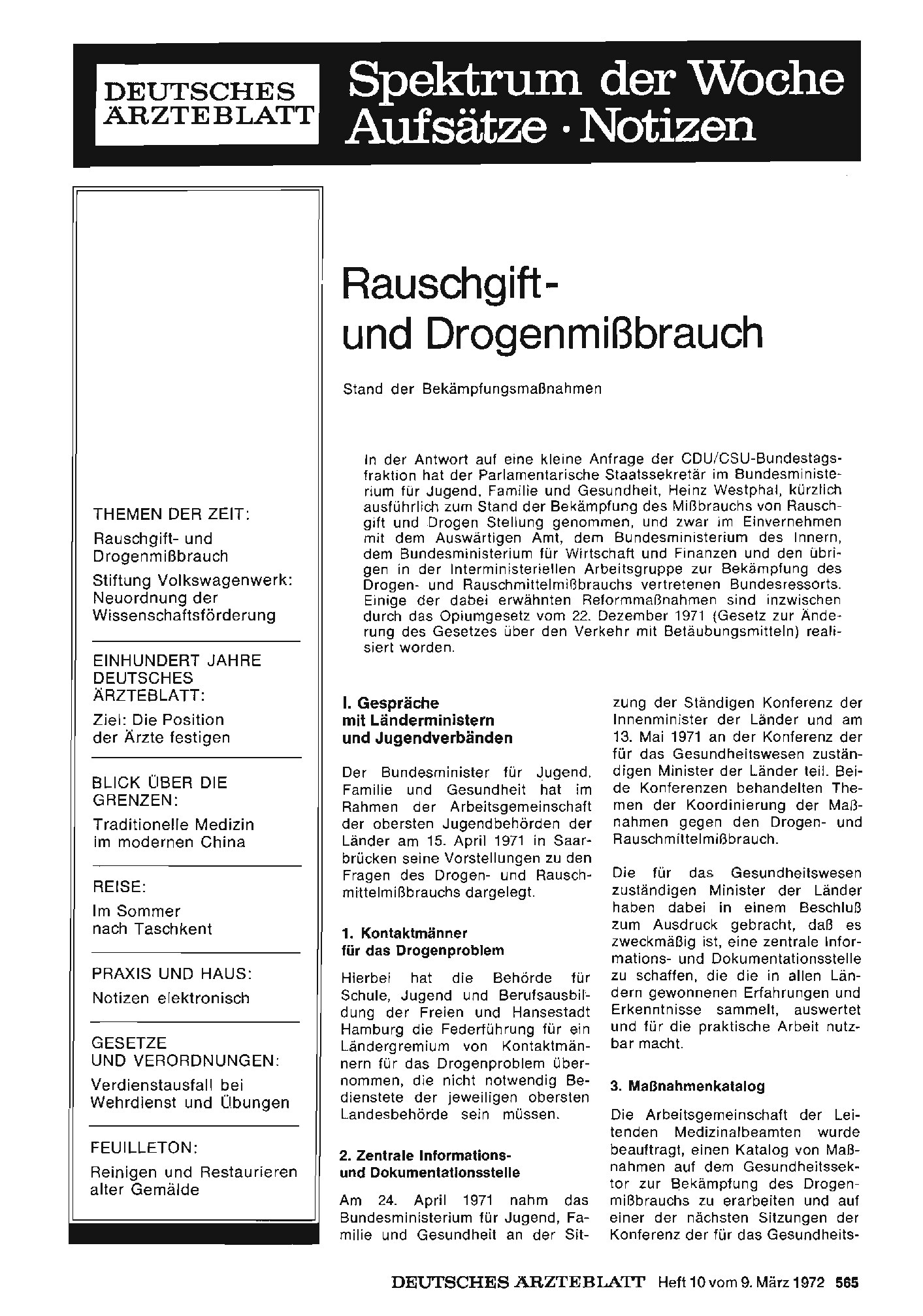 Vorschauseite 1: Rauschgift- und Drogenmißbrauch: Stand der Bekämpfungsmaßnahmen