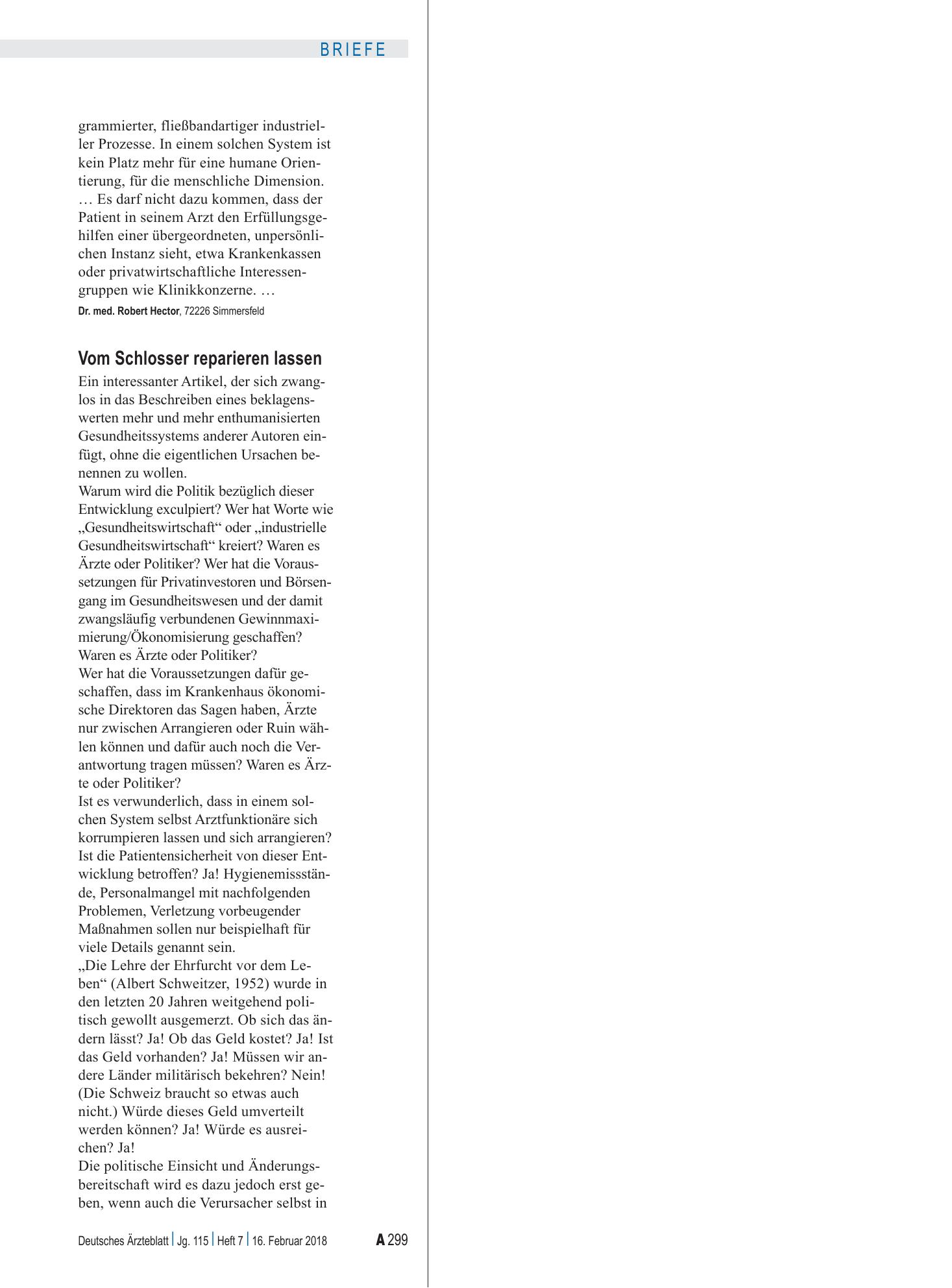 Vorschauseite 1: Ökonomisierung: Vom Schlosser reparieren lassen – Deutsches Ärzteblatt