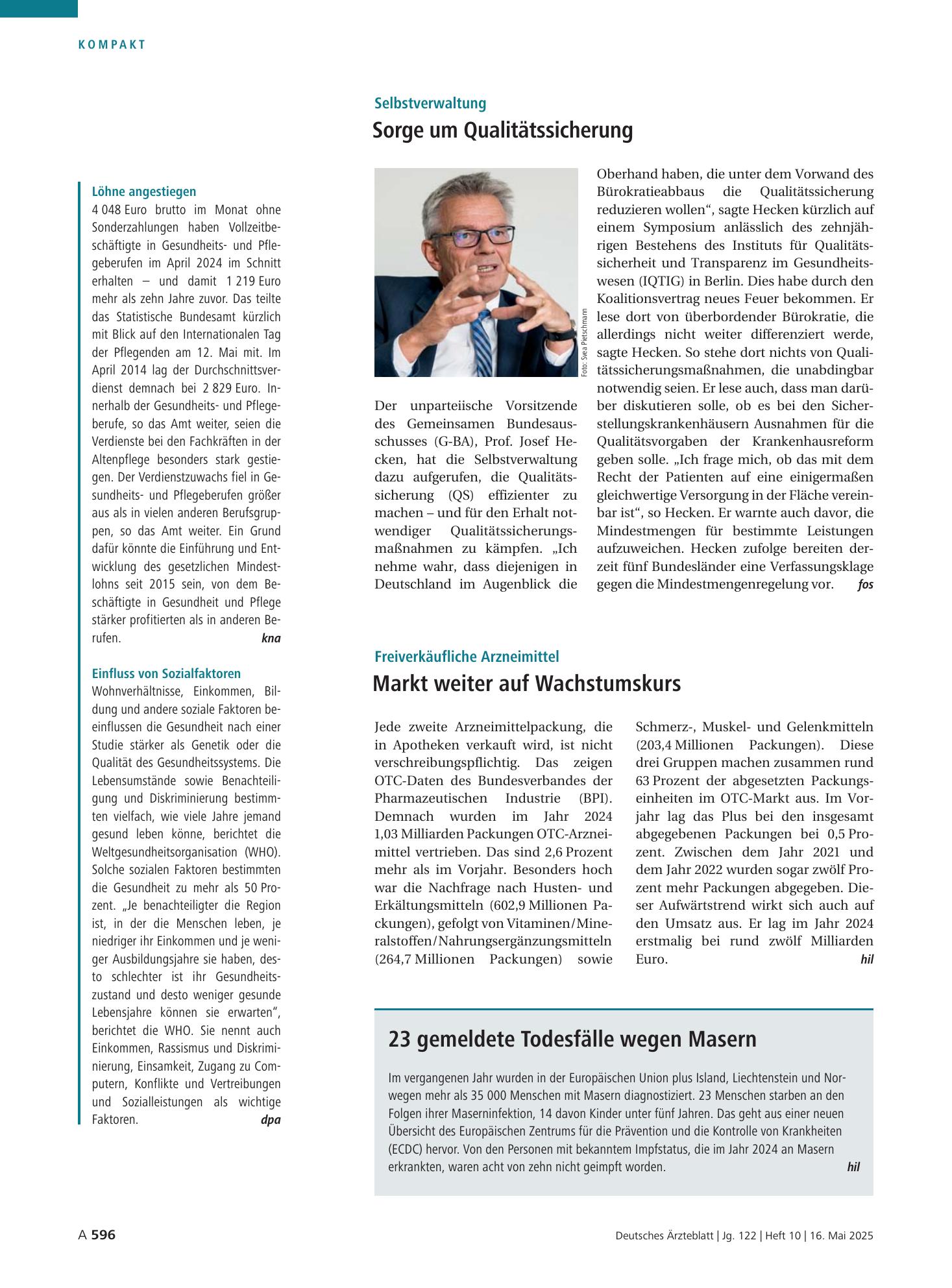 Vorschauseite 1: Selbstverwaltung: Sorge um Qualitätssicherung – Deutsches Ärzteblatt