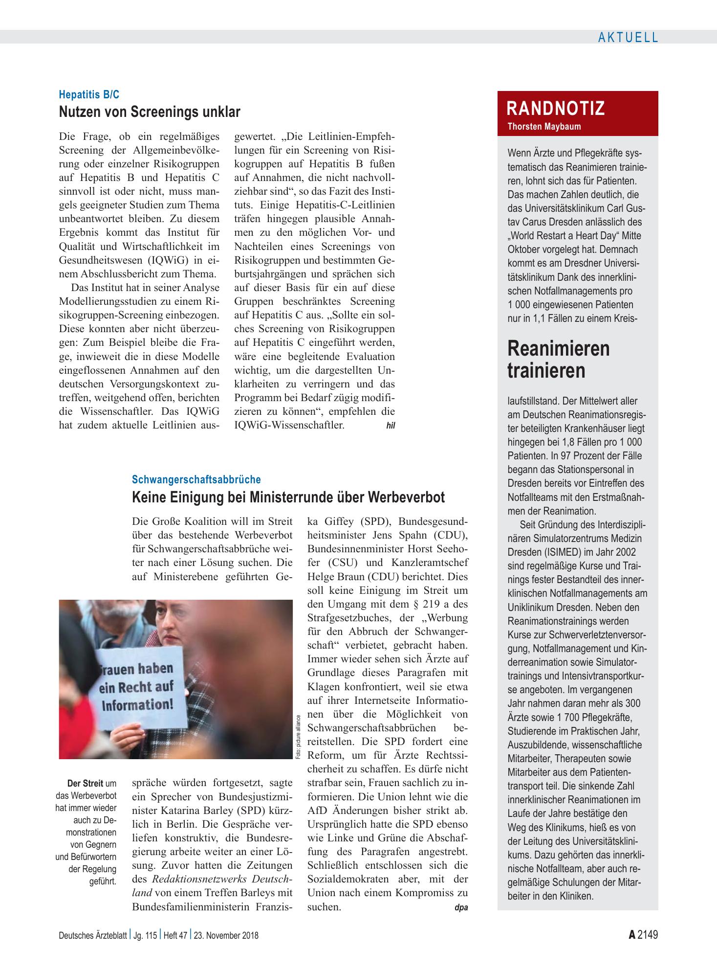 Vorschauseite 1: Hepatitis B/C: Nutzen von Screenings unklar – Deutsches Ärzteblatt