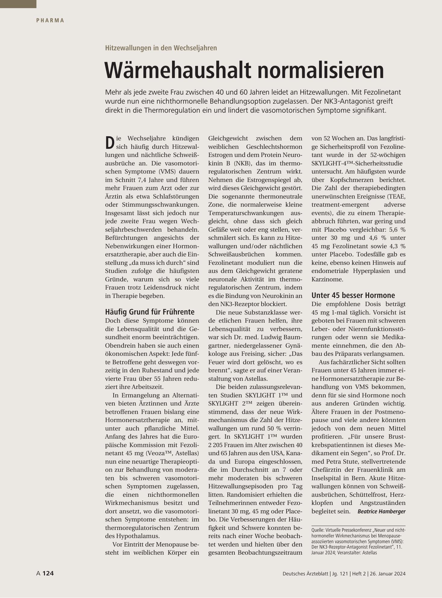 Vorschauseite 1: Hitzewallungen in den Wechseljahren: Wärmehaushalt normalisieren – Deutsches Ärzteblatt