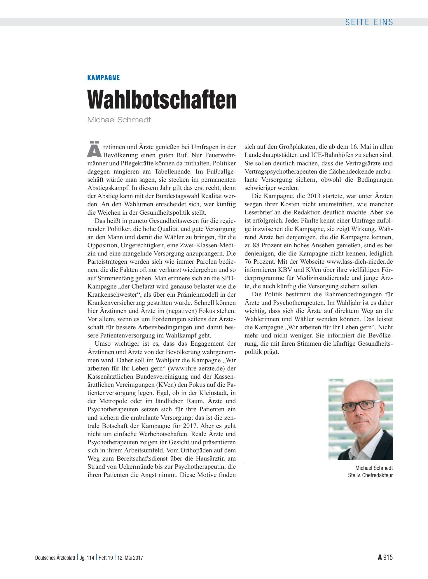 Vorschauseite 1: Kampagne: Wahlbotschaften – Deutsches Ärzteblatt