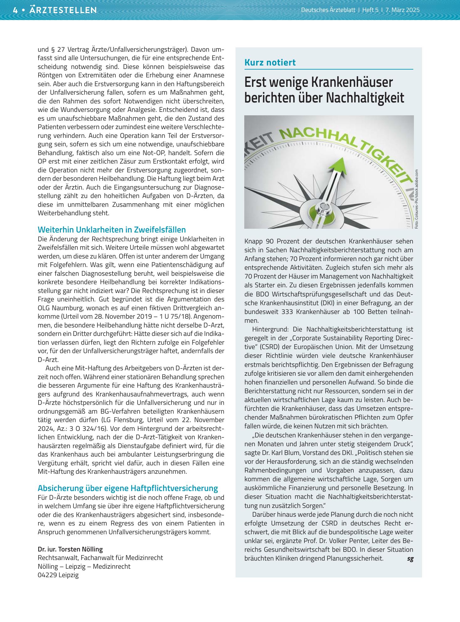 Vorschauseite 1: Erst wenige Krankenhäuser berichten über Nachhaltigkeit – Deutsches Ärzteblatt