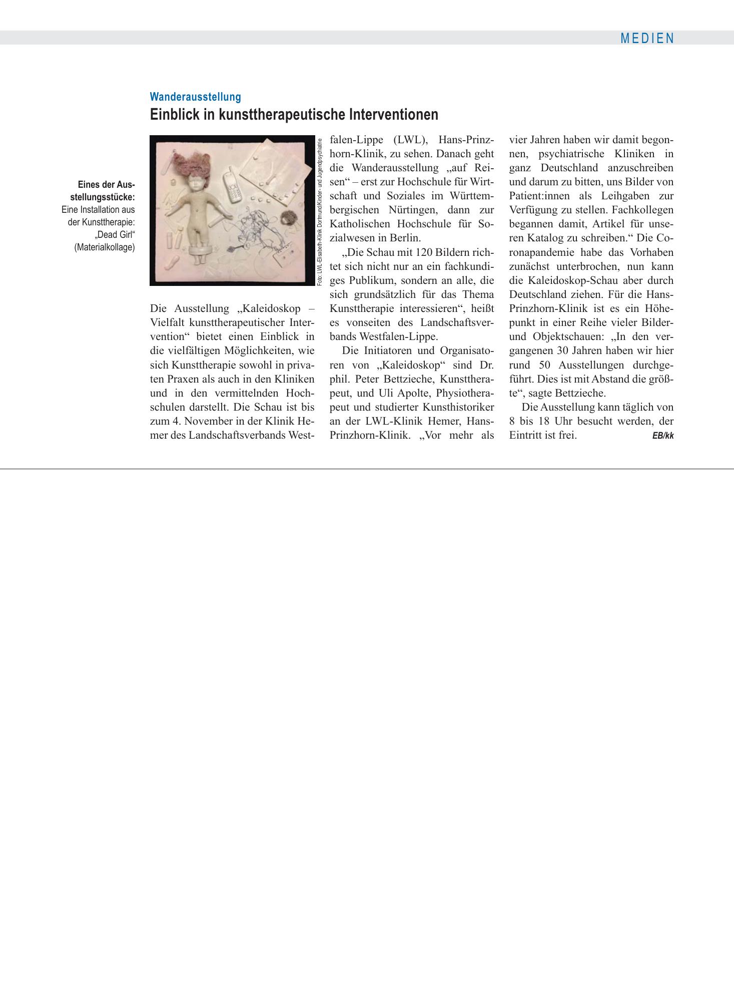 Vorschauseite 1: Wanderausstellung: Einblick in kunsttherapeutische Interventionen – Deutsches Ärzteblatt