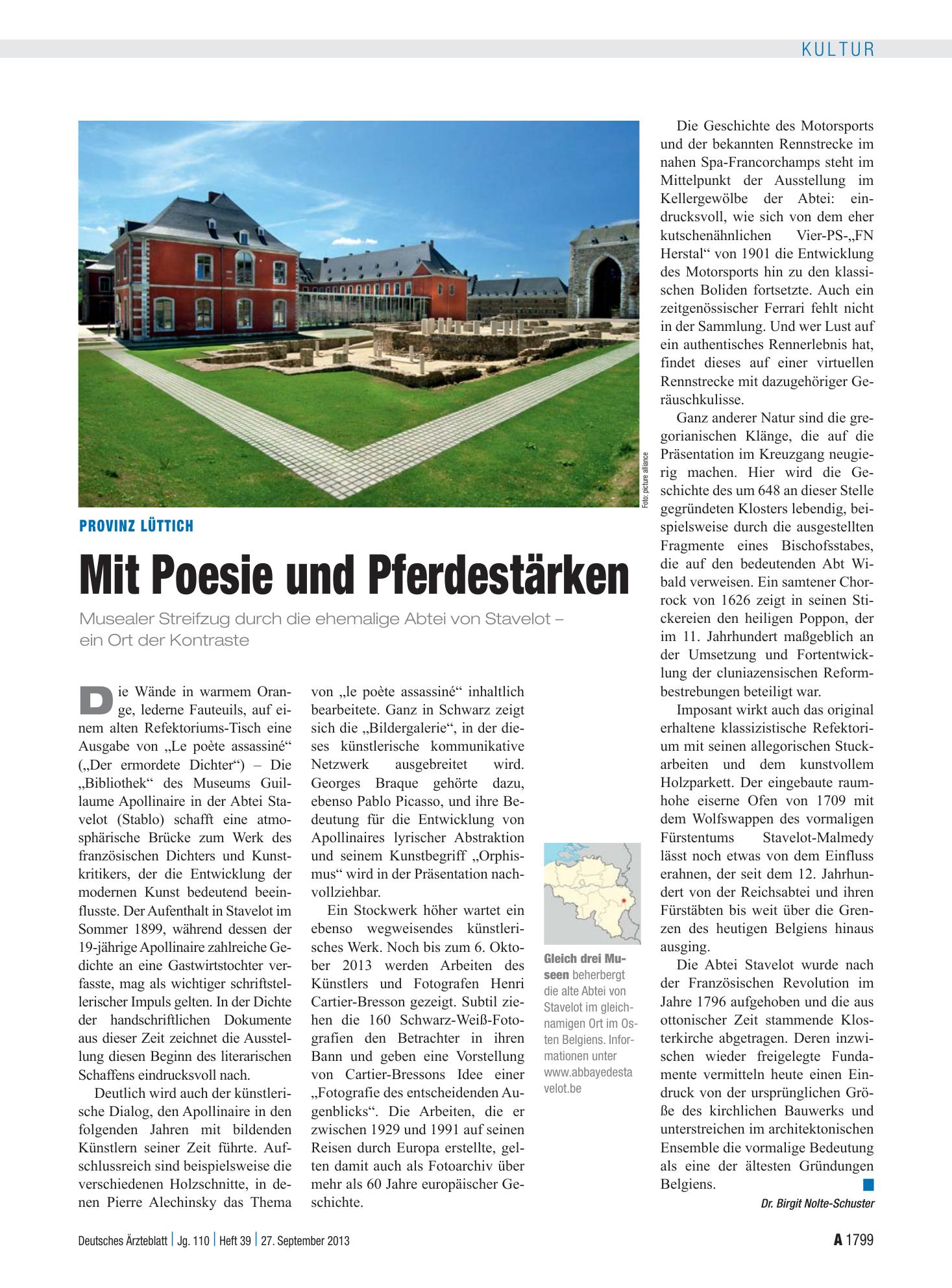Vorschauseite 1: Provinz Lüttich: Mit Poesie und Pferdestärken – Deutsches Ärzteblatt