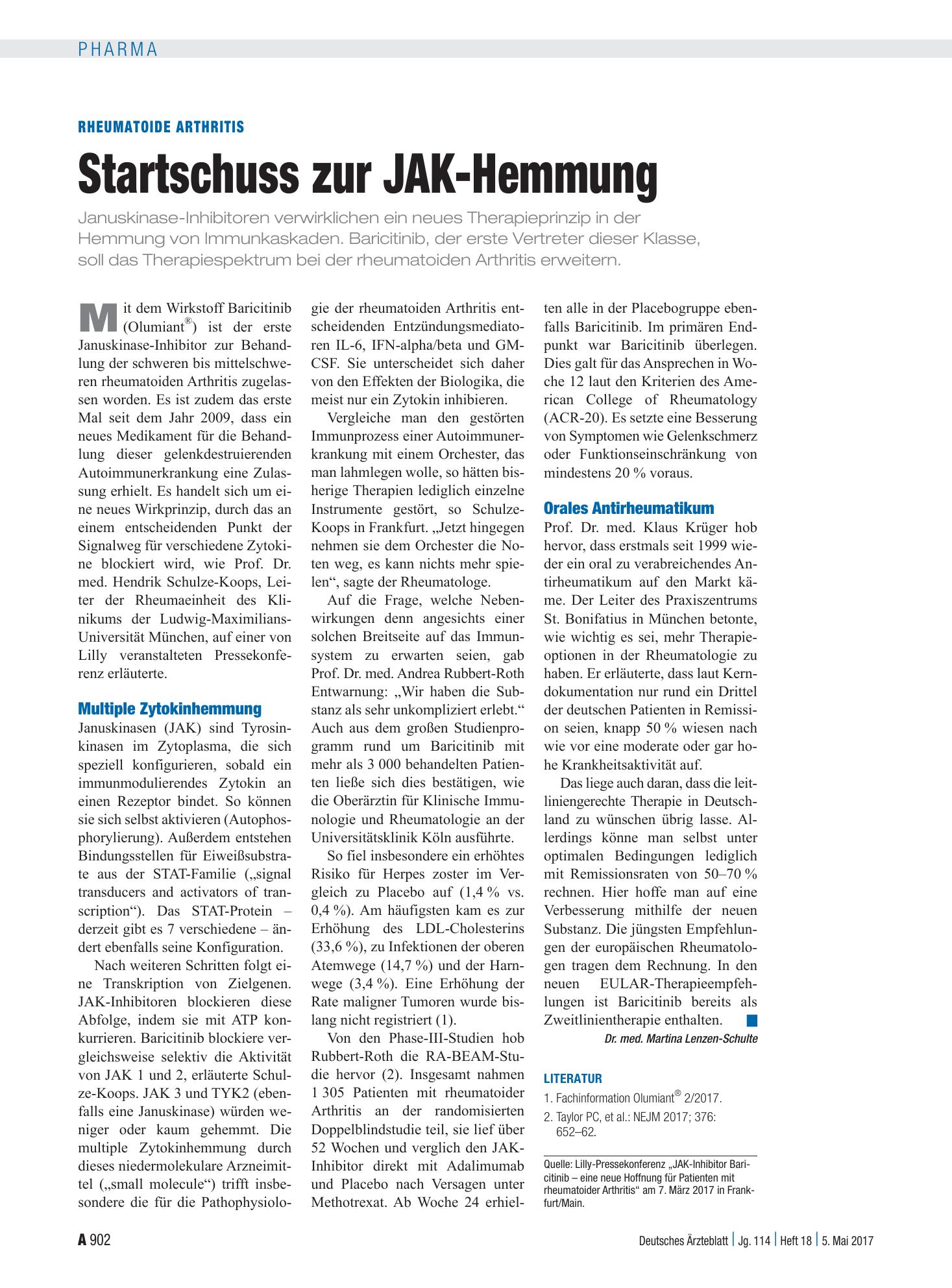 Vorschauseite 1: Rheumatoide Arthritis: Startschuss zur JAK-Hemmung – Deutsches Ärzteblatt