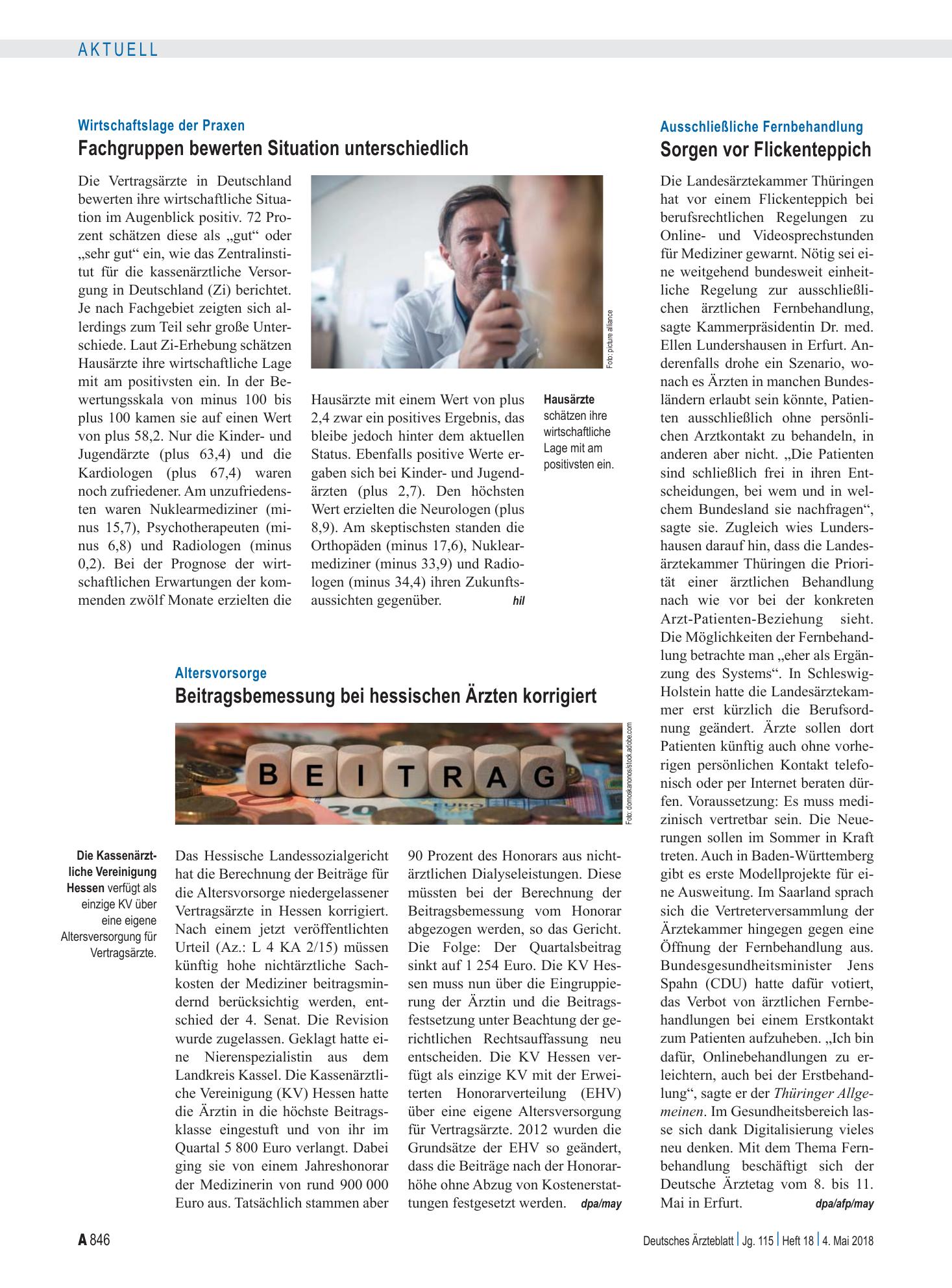Vorschauseite 1: Ausschließliche Fernbehandlung: Sorgen vor Flickenteppich – Deutsches Ärzteblatt