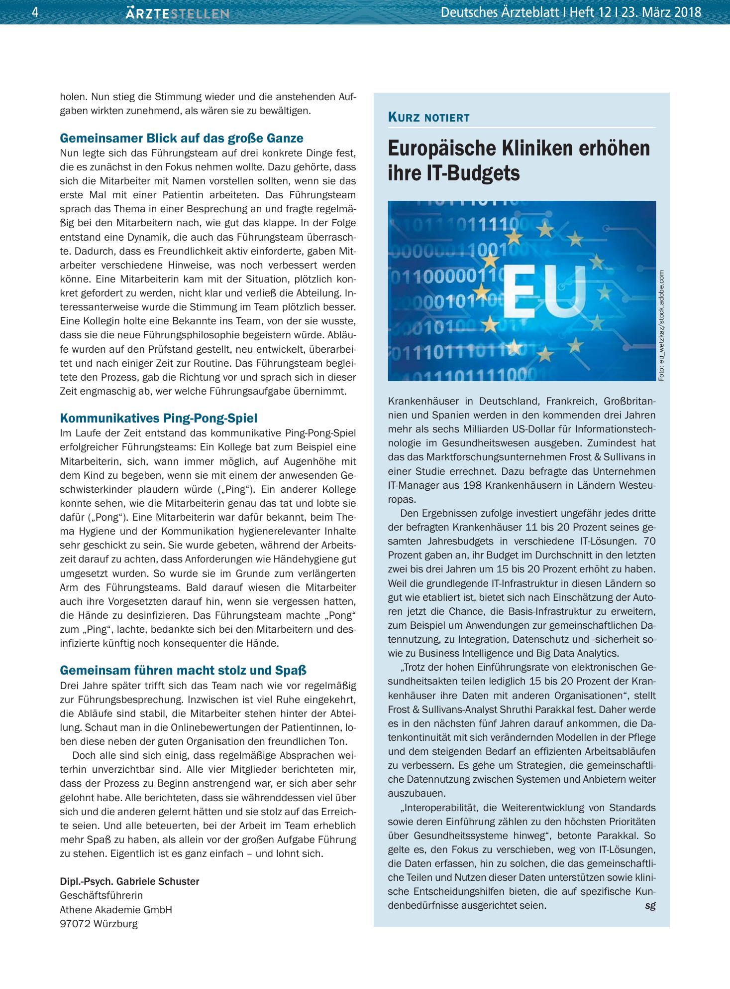 Vorschauseite 1: Europäische Kliniken erhöhen ihre IT-Budgets – Deutsches Ärzteblatt
