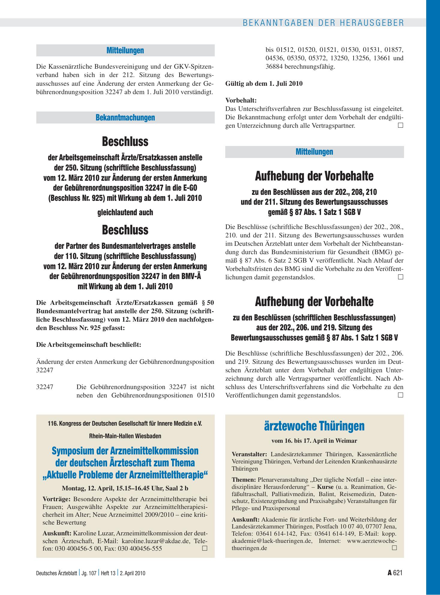 Vorschauseite 1: Mitteilungen – Deutsches Ärzteblatt