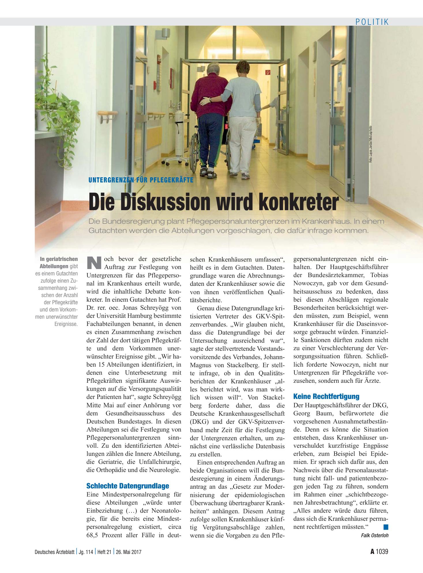 Vorschauseite 1: Untergrenzen für Pflegekräfte: Die Diskussion wird konkreter – Deutsches Ärzteblatt