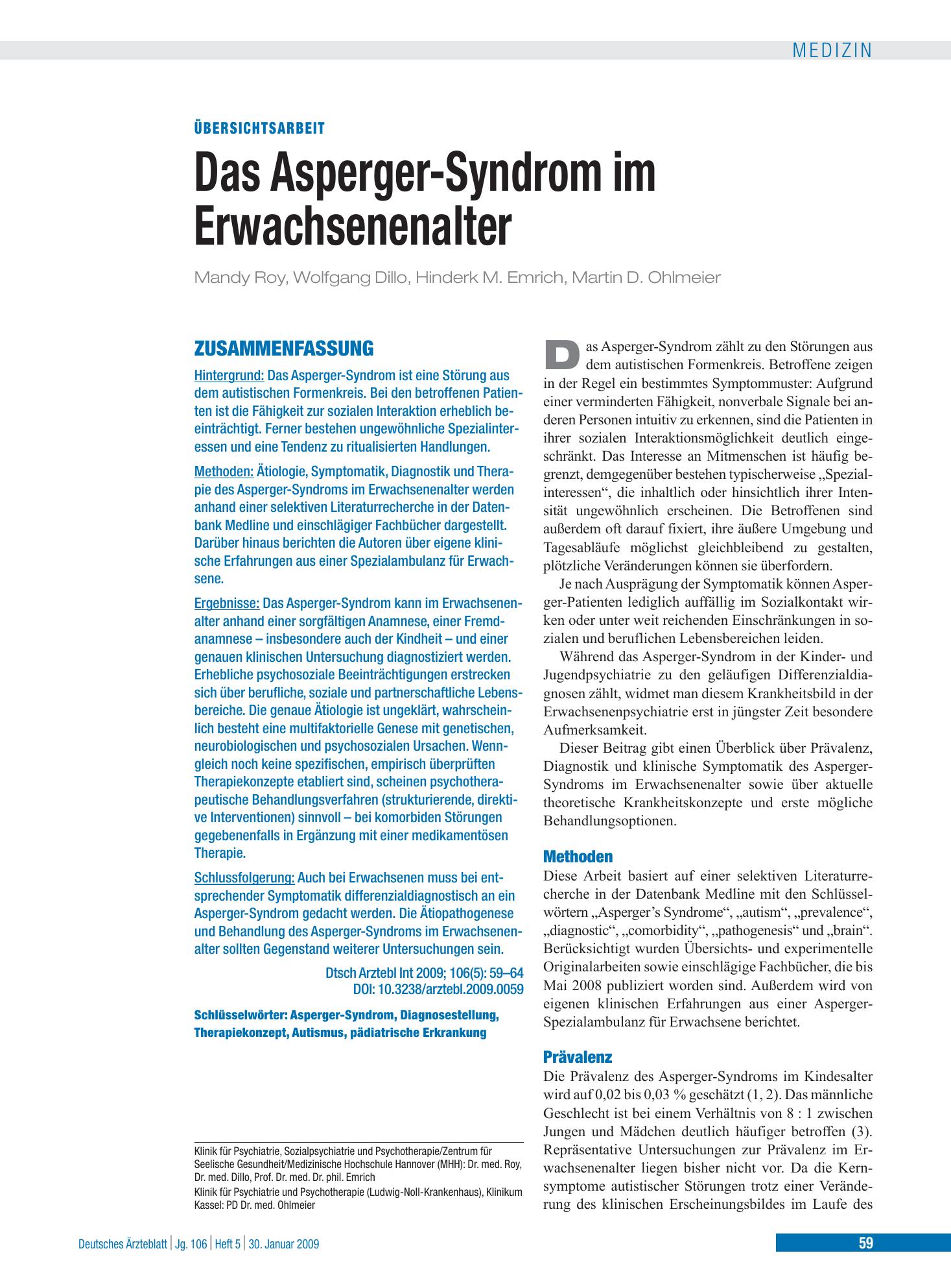 Vorschauseite 1: Das Asperger-Syndrom im Erwachsenenalter – Deutsches Ärzteblatt