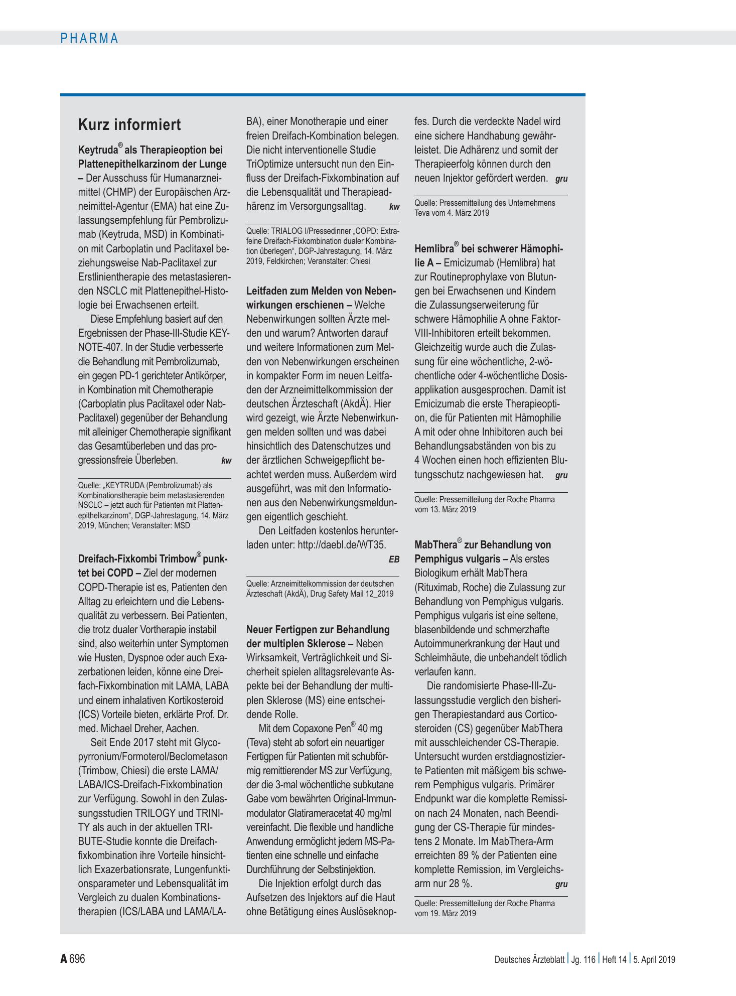 Vorschauseite 1: Kurz informiert – Deutsches Ärzteblatt