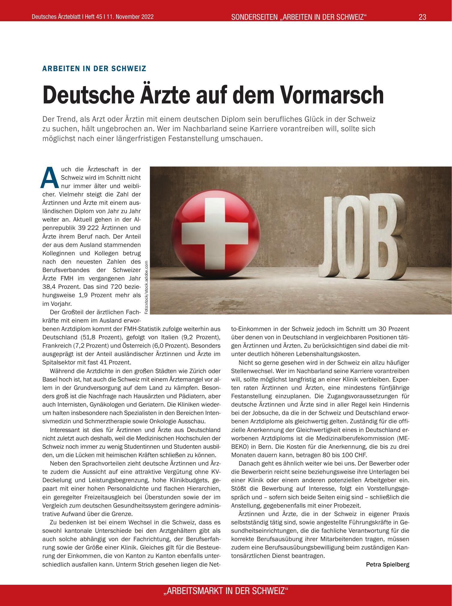 Vorschauseite 1: Arbeiten in der Schweiz: Deutsche Ärzte auf dem Vormarsch – Deutsches Ärzteblatt