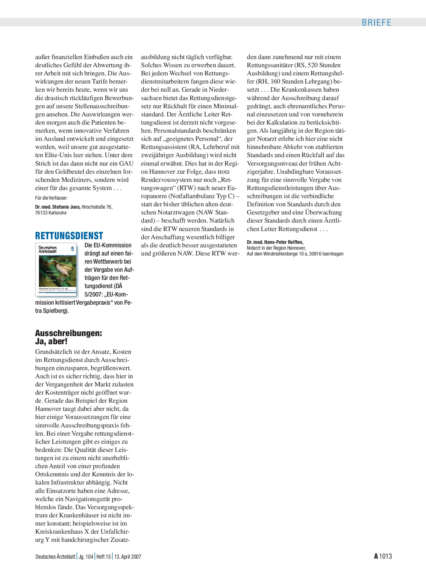 Vorschauseite 1: Rettungsdienst: Ausschreibungen: Ja, aber! – Deutsches Ärzteblatt