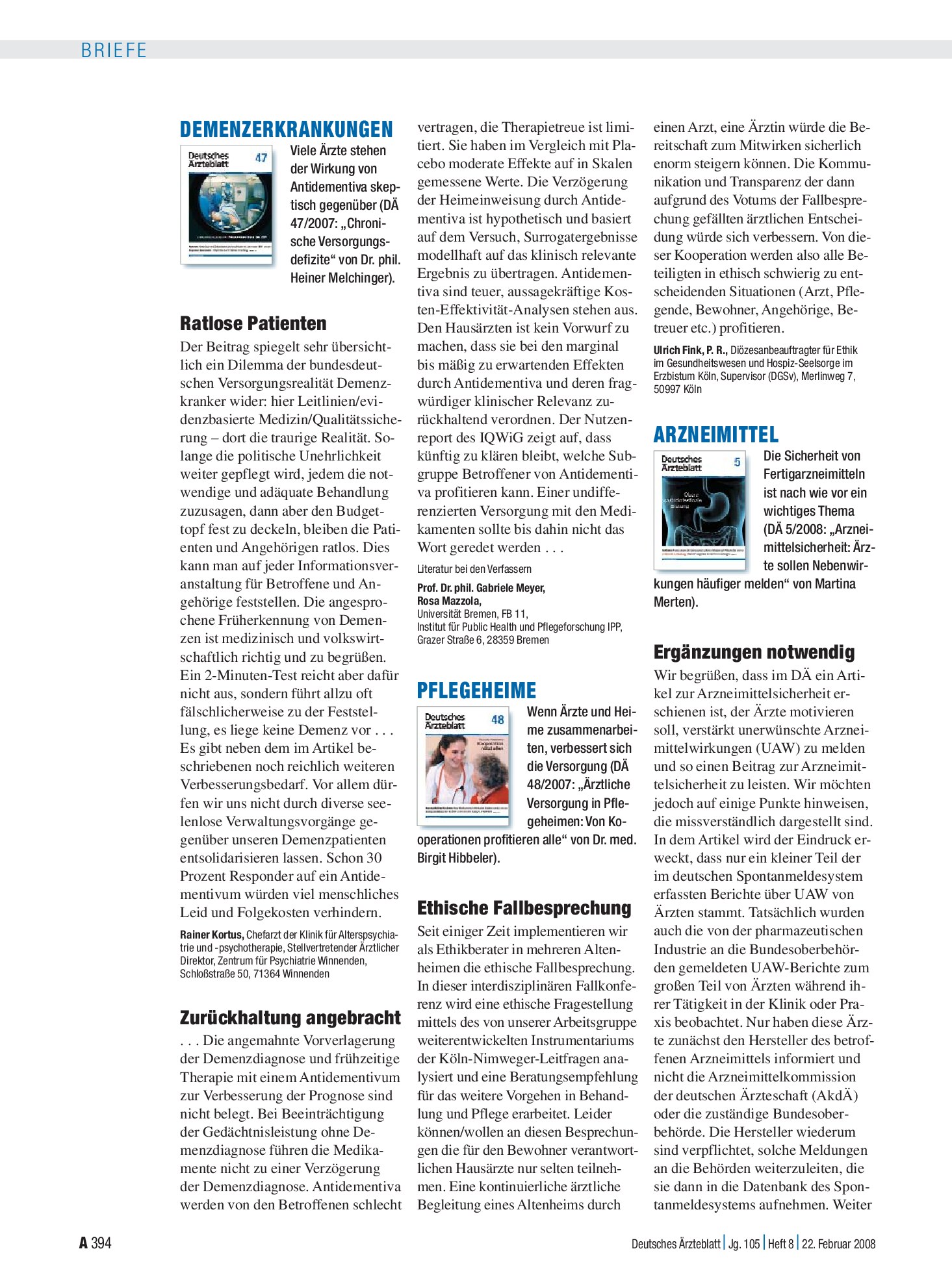 Vorschauseite 1: Pflegeheime: Ethische Fallbesprechung – Deutsches Ärzteblatt