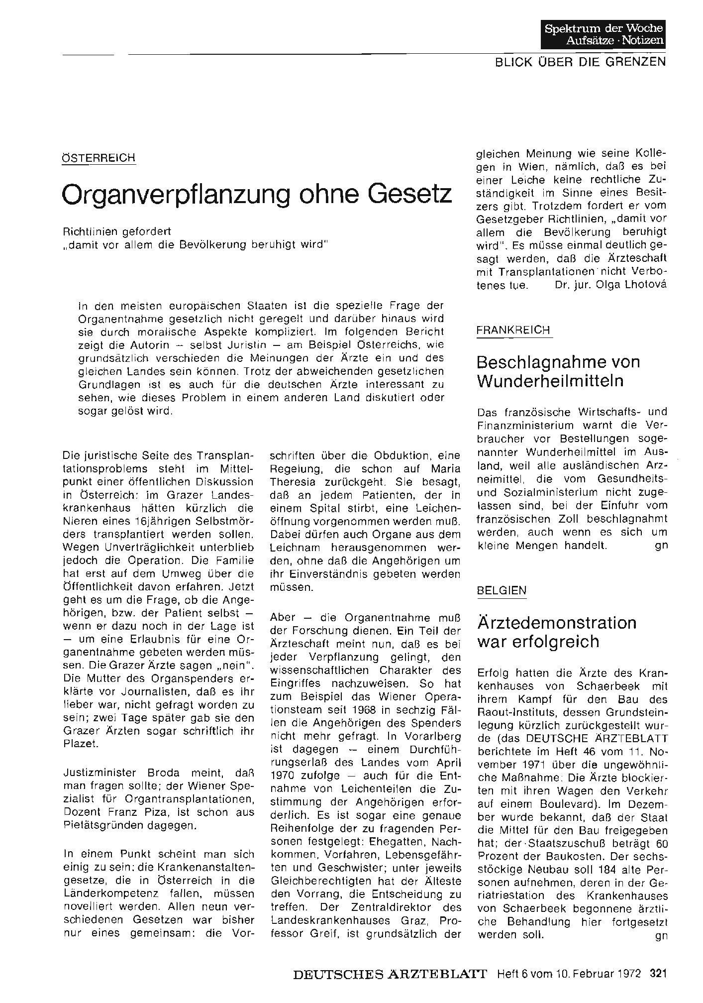Vorschauseite 1: ÖSTERREICH: Organverpflanzung ohne Gesetz