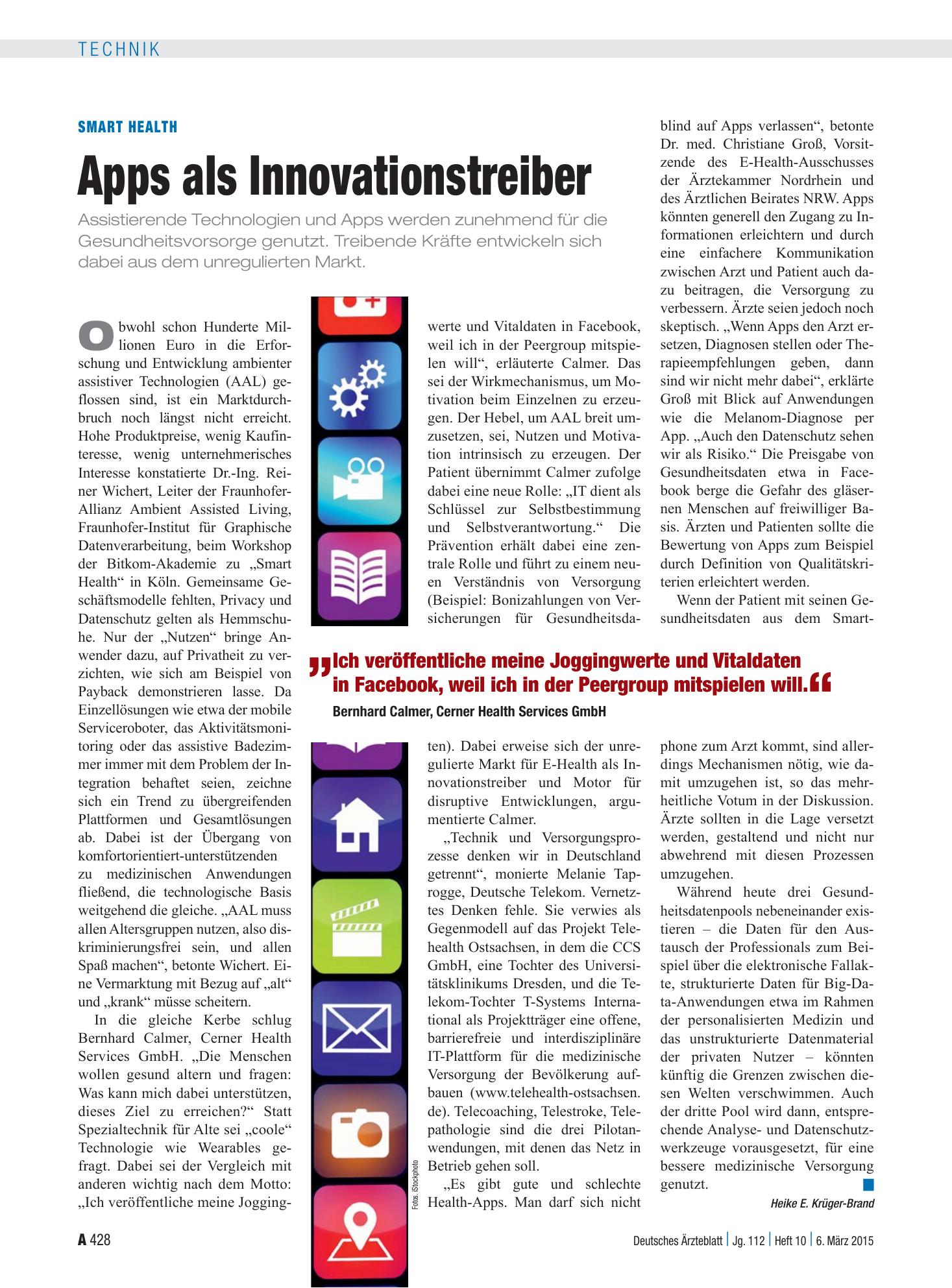Vorschauseite 1: Smart Health: Apps als Innovationstreiber – Deutsches Ärzteblatt