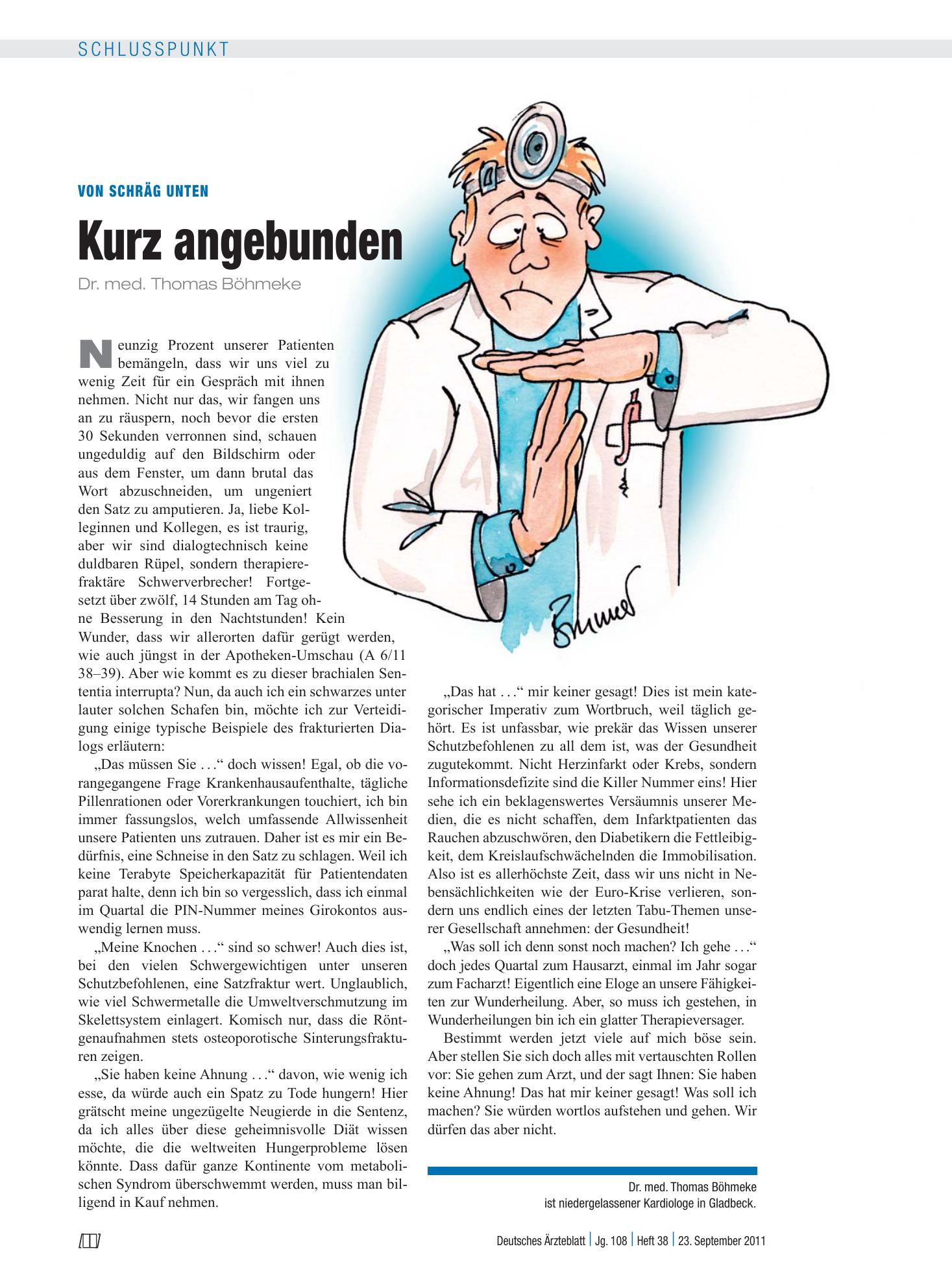 Vorschauseite 1: Von schräg unten: Kurz angebunden – Deutsches Ärzteblatt