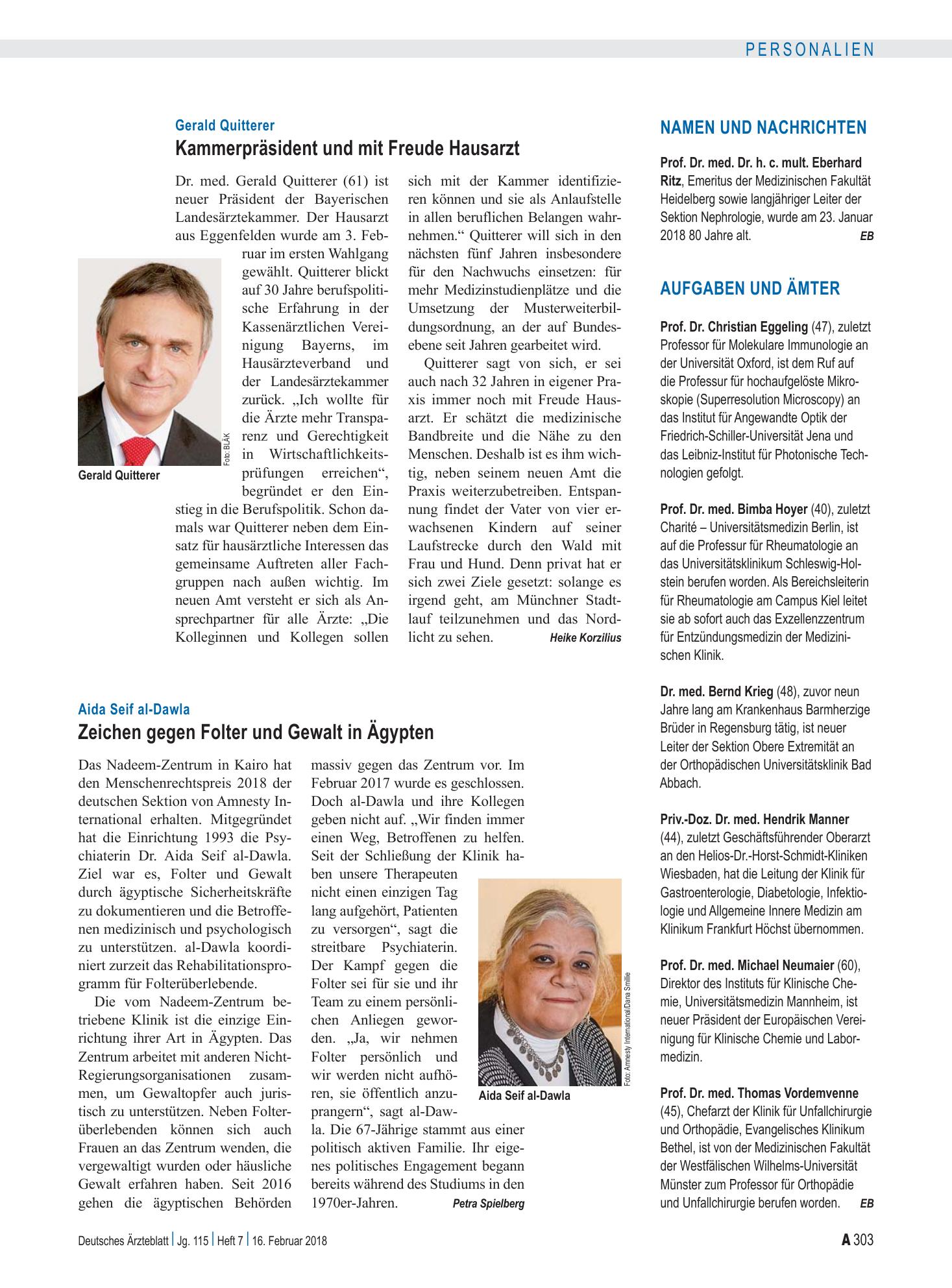 Vorschauseite 1: Aufgaben und Ämter – Deutsches Ärzteblatt
