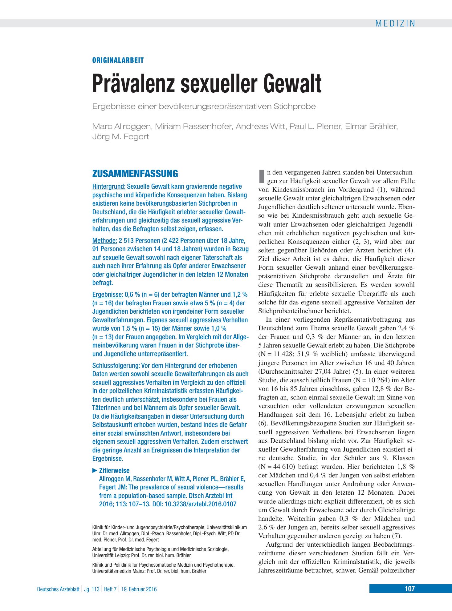 Vorschauseite 1: Prävalenz sexueller Gewalt – Deutsches Ärzteblatt