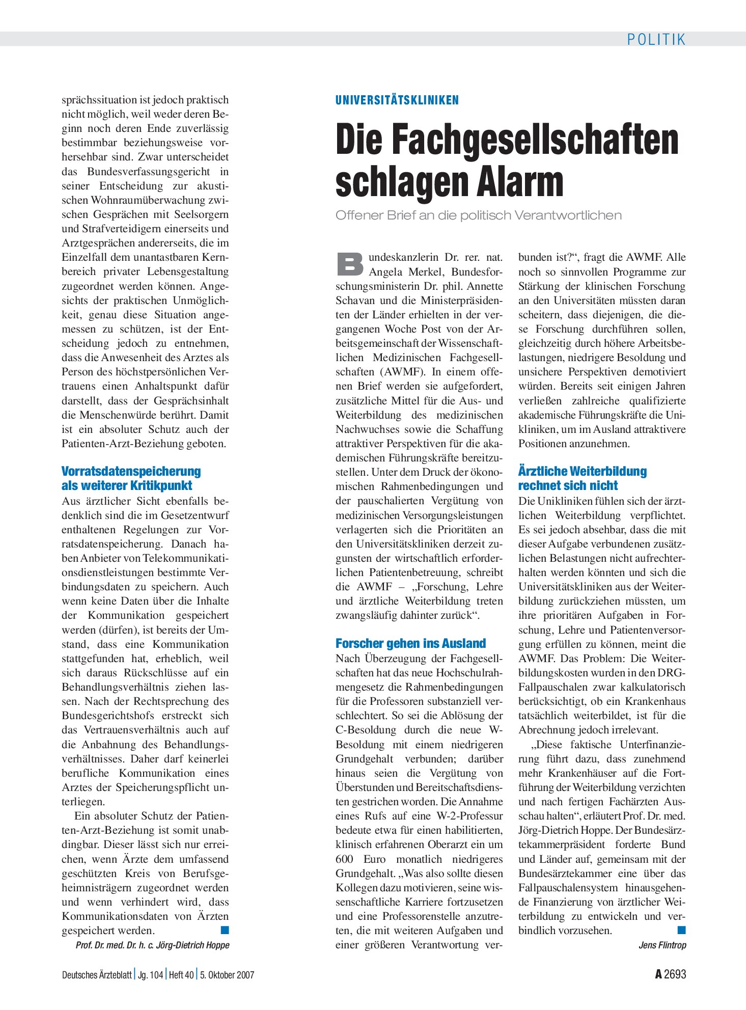 Vorschauseite 1: Universitätskliniken: Die Fachgesellschaften schlagen Alarm – Deutsches Ärzteblatt