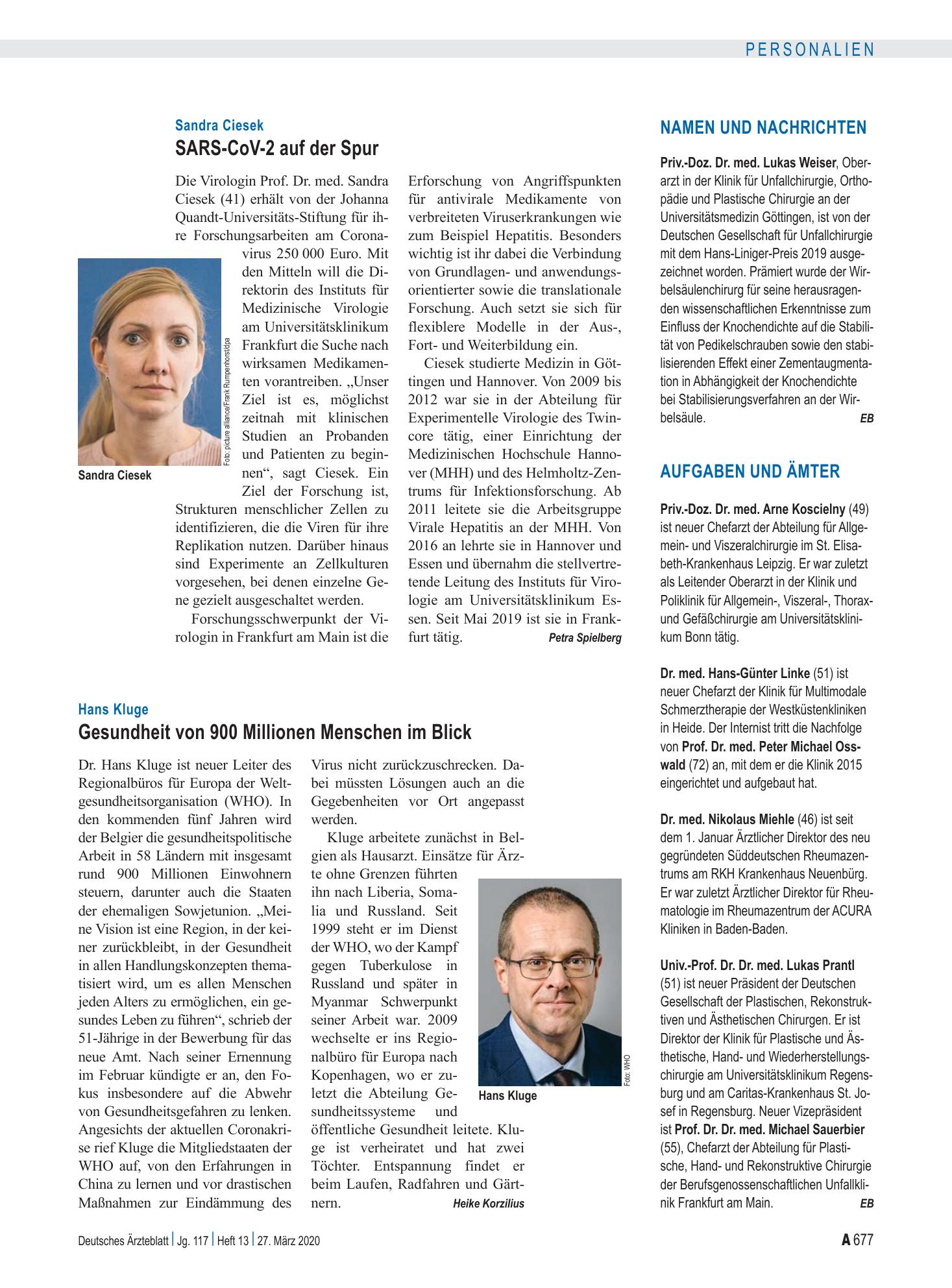 Vorschauseite 1: Namen und Nachrichten – Deutsches Ärzteblatt