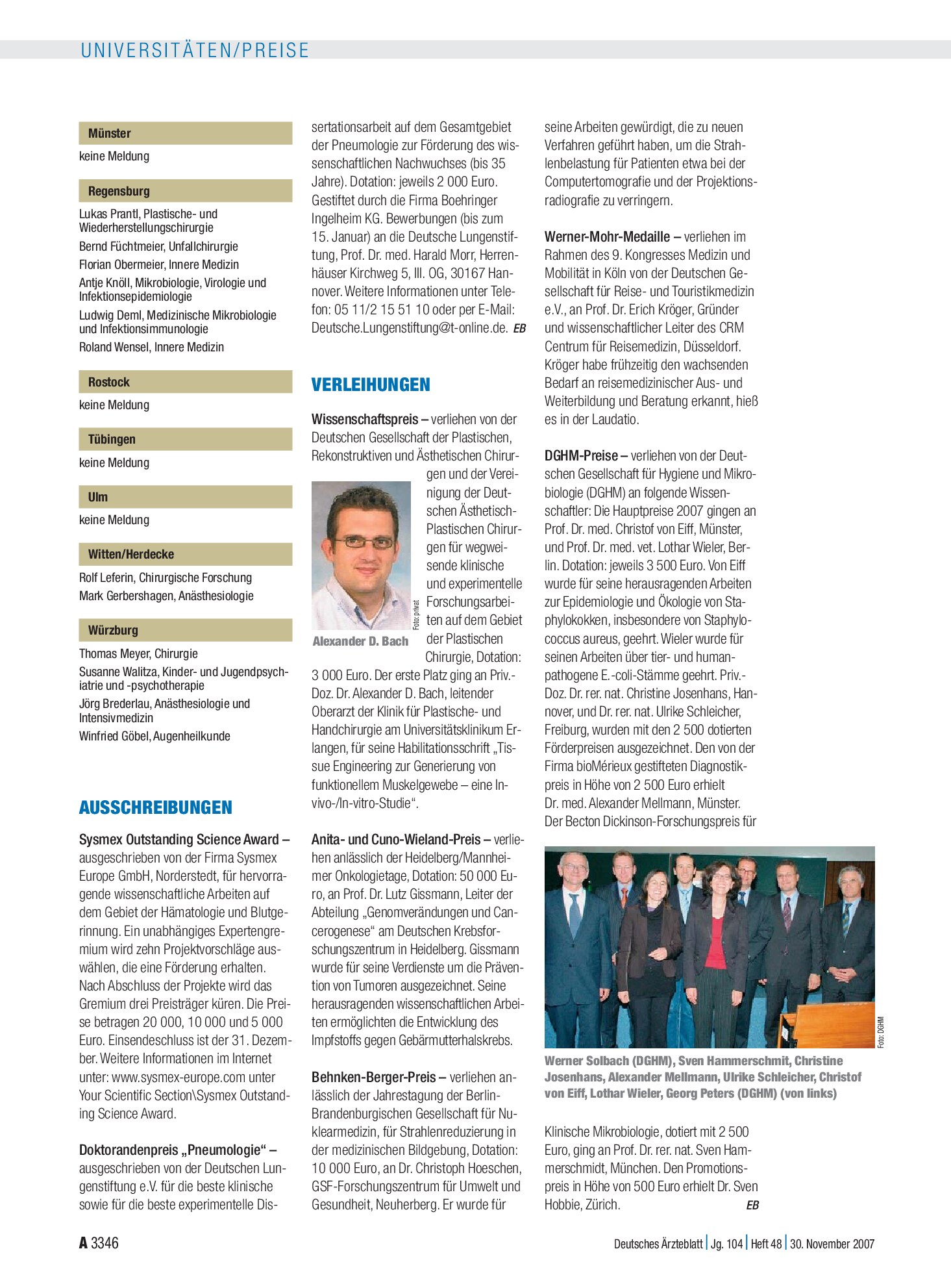 Vorschauseite 1: Verleihungen – Deutsches Ärzteblatt