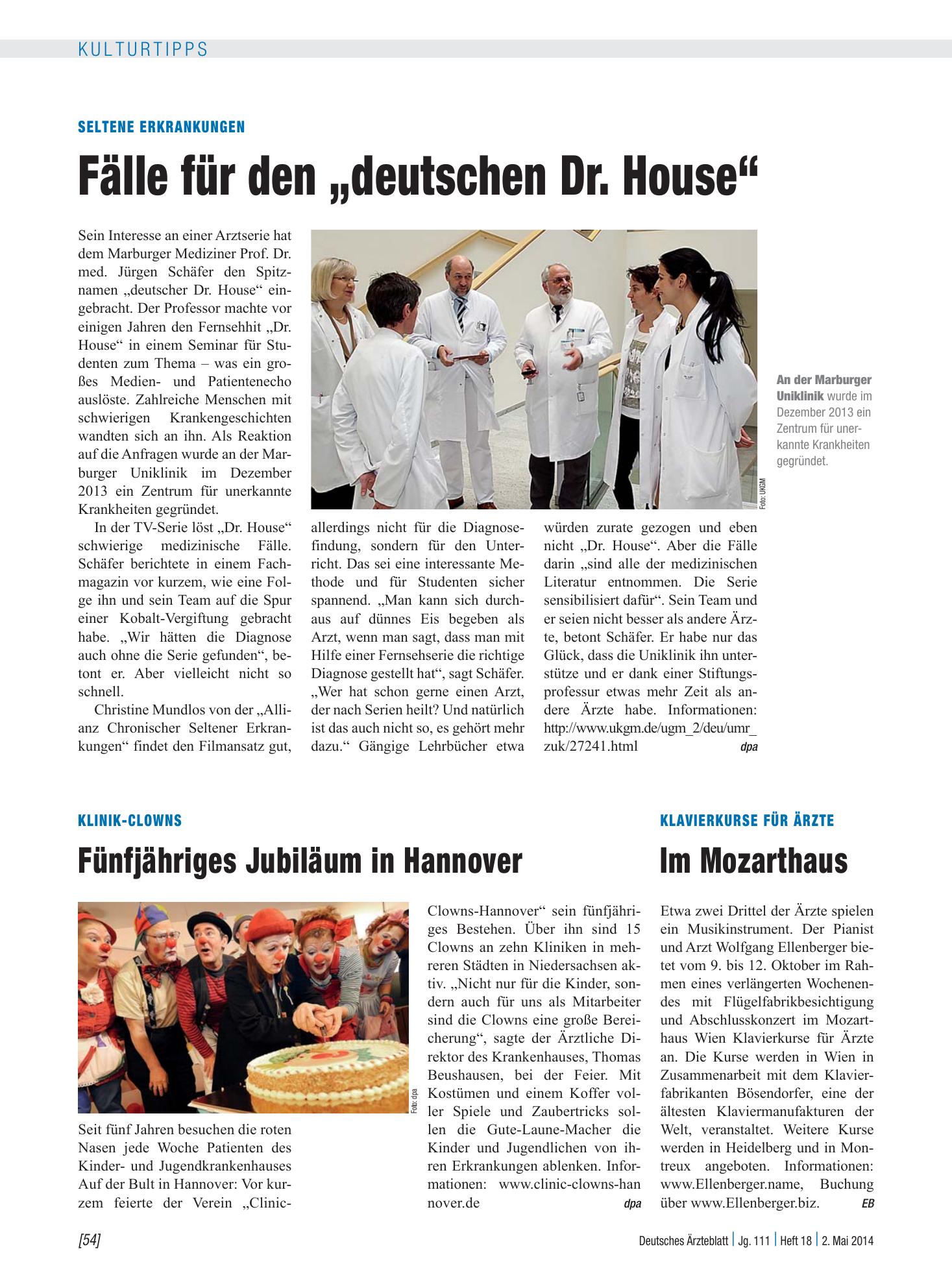 Vorschauseite 1: Klavierkurse für Ärzte: Im Mozarthaus – Deutsches Ärzteblatt