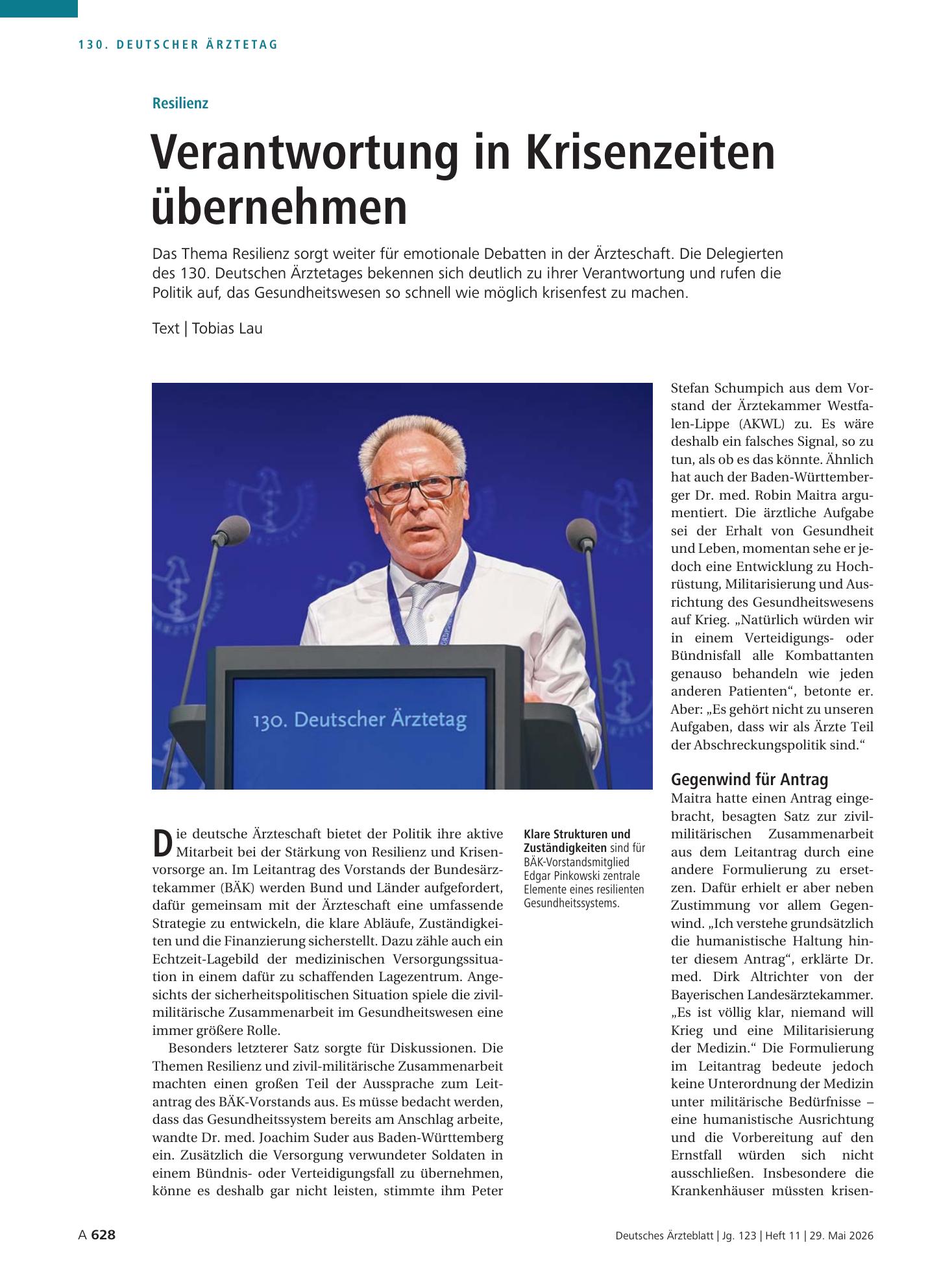 Vorschauseite 1: Resilienz: Verantwortung in Krisenzeiten übernehmen – Deutsches Ärzteblatt