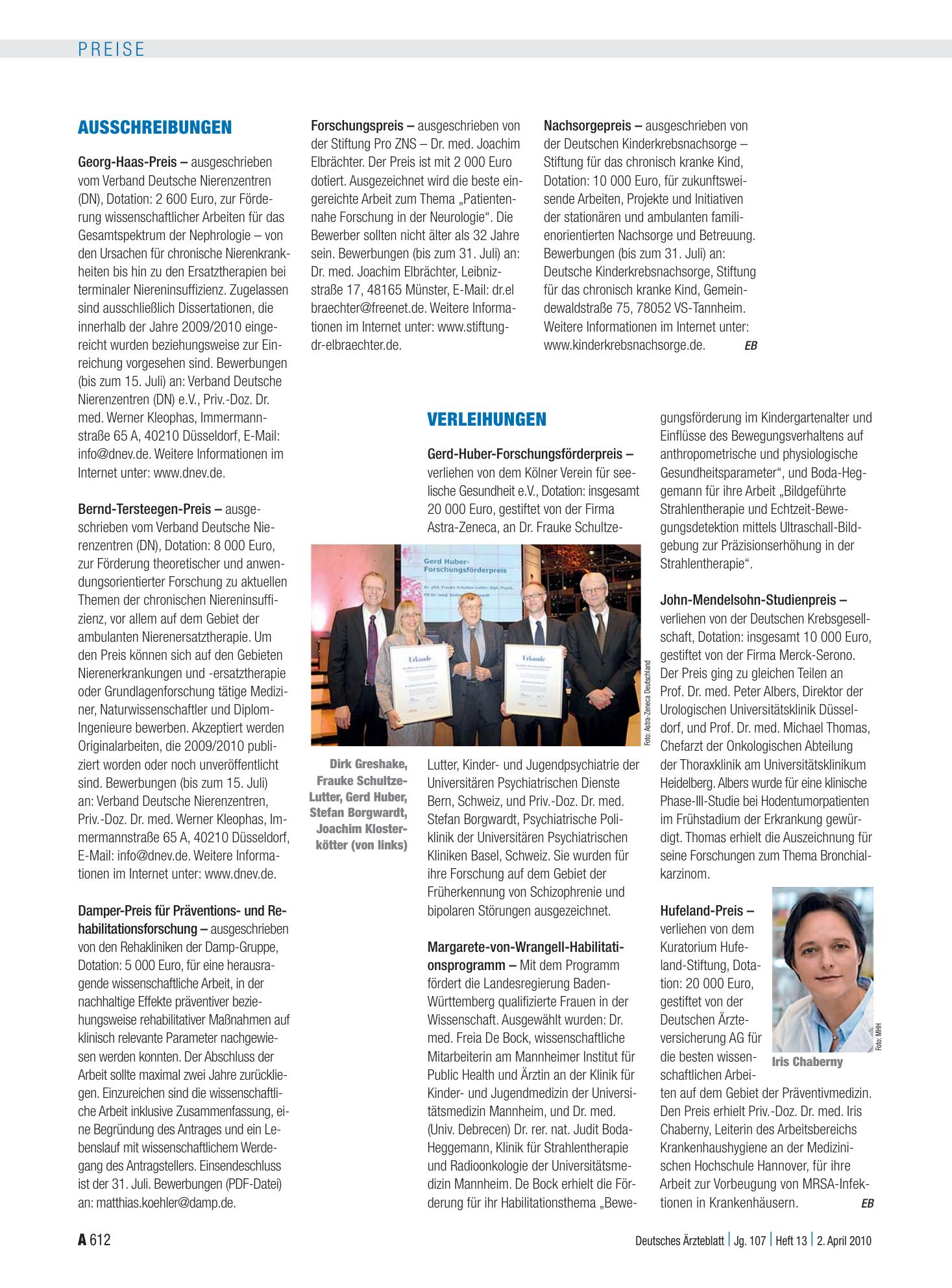 Vorschauseite 1: Verleihungen – Deutsches Ärzteblatt