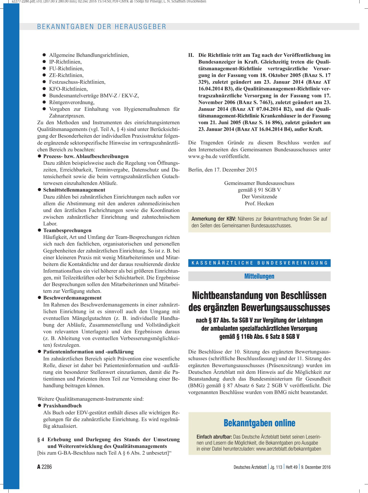 Vorschauseite 1: Bekanntgaben online – Deutsches Ärzteblatt