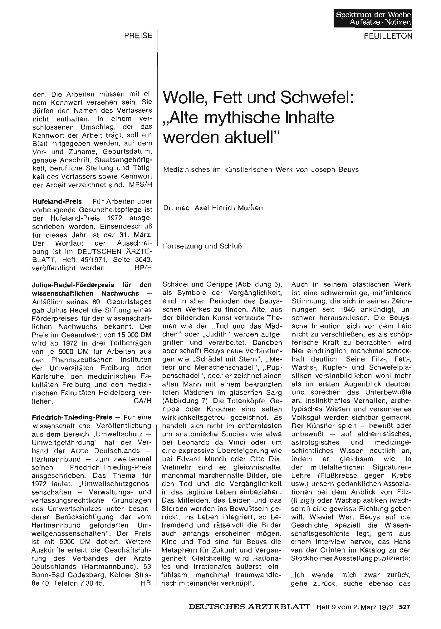 Vorschauseite 1: Wolle, Fett und Schwefel: „Alte mythische Inhalte werden aktuell" : Medizinisches im künstlerischen Werk von Joseph Beuys