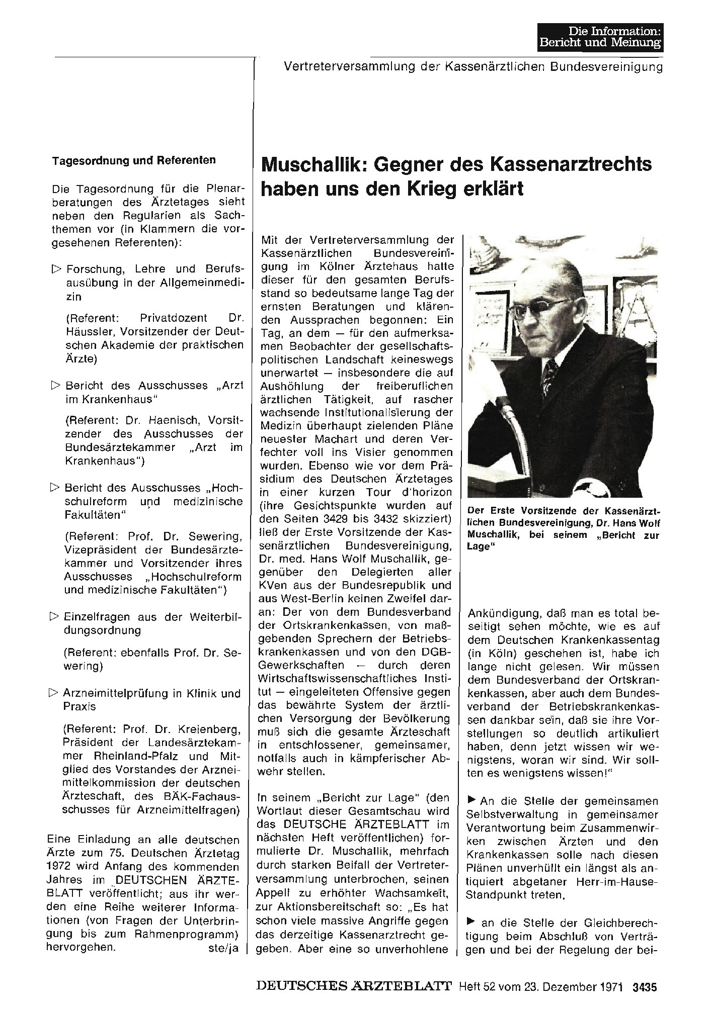 Vorschauseite 1: Muschallik: Gegner des Kassenarztrechts haben uns den Krieg erklärt