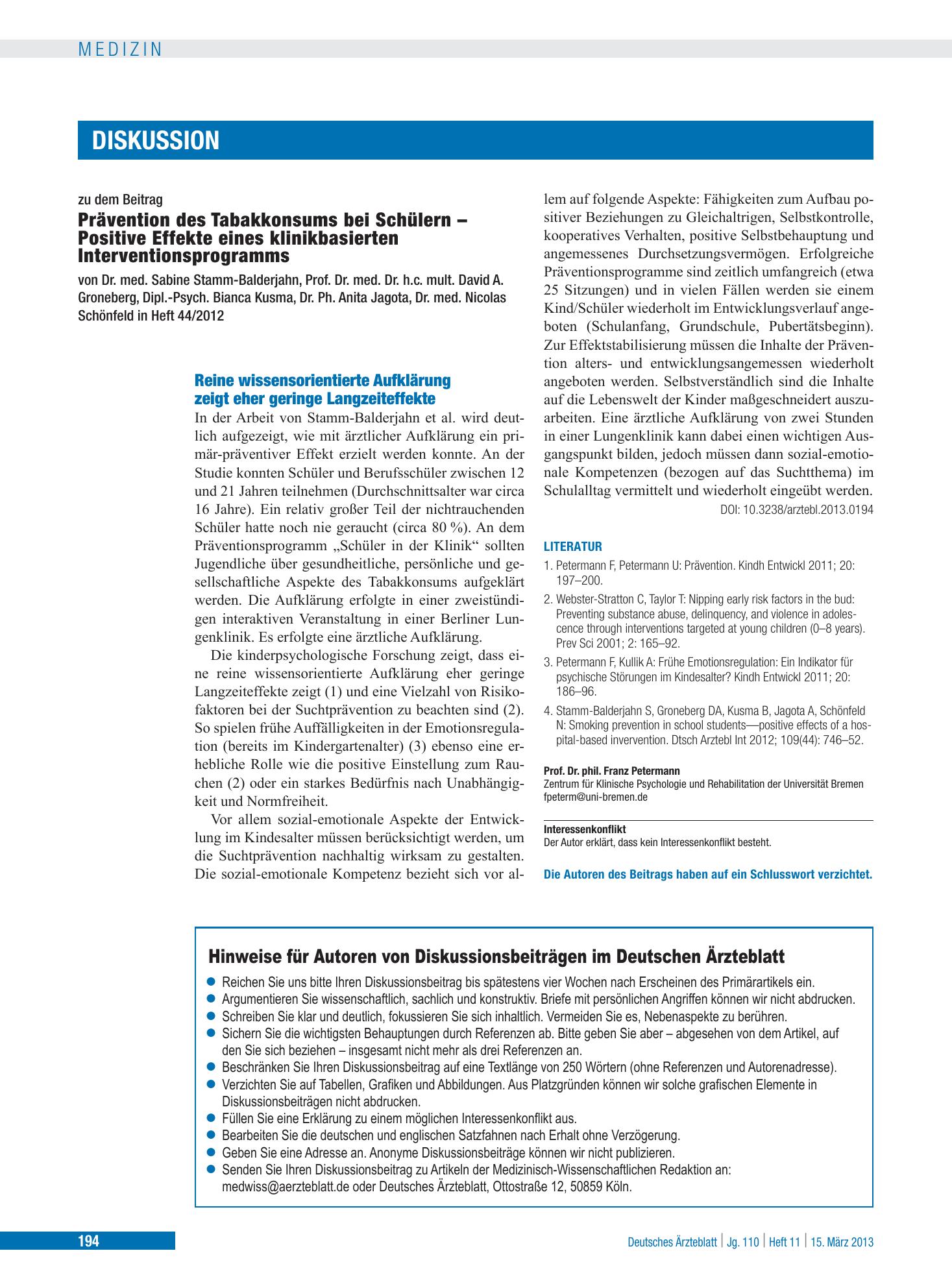 Vorschauseite 1: Reine wissensorientierte Aufklärung zeigt eher geringe Langzeiteffekte – Deutsches Ärzteblatt