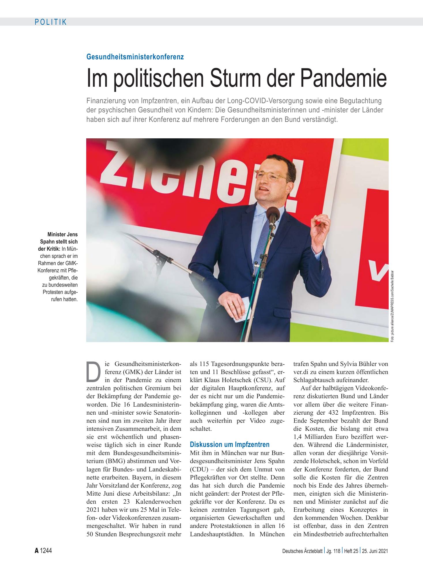 Vorschauseite 1: Gesundheitsministerkonferenz: Im politischen Sturm der Pandemie – Deutsches Ärzteblatt