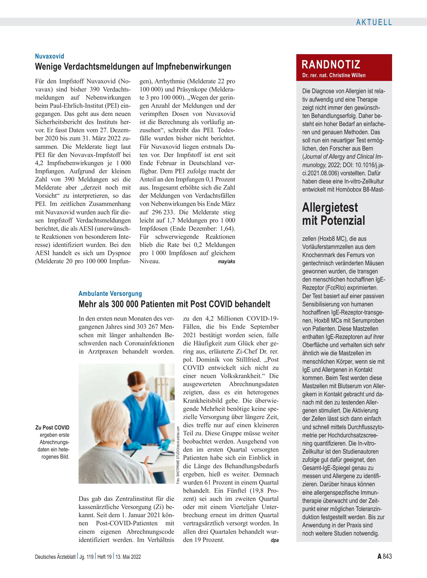 Vorschauseite 1: Randnotiz: Allergietest mit Potenzial – Deutsches Ärzteblatt