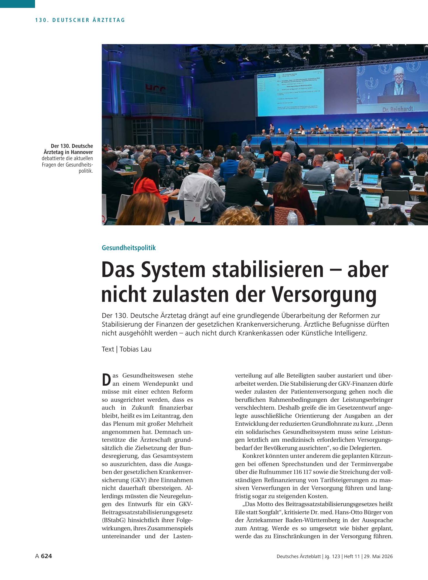 Vorschauseite 1: Gesundheitspolitik: Das System stabilisieren – aber nicht zulasten der Versorgung – Deutsches Ärzteblatt