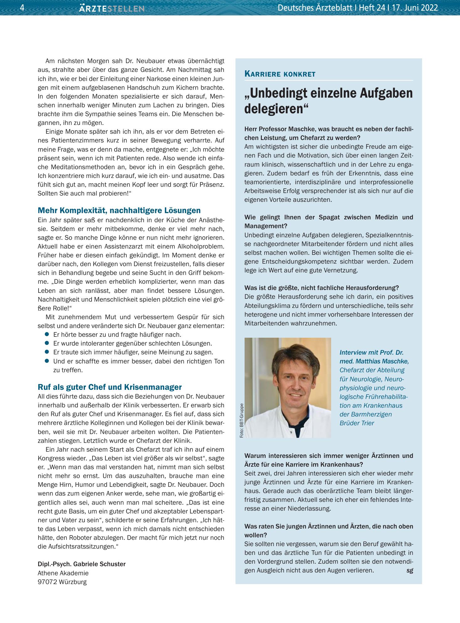 Vorschauseite 1: „Unbedingt einzelne Aufgaben delegieren“ – Deutsches Ärzteblatt